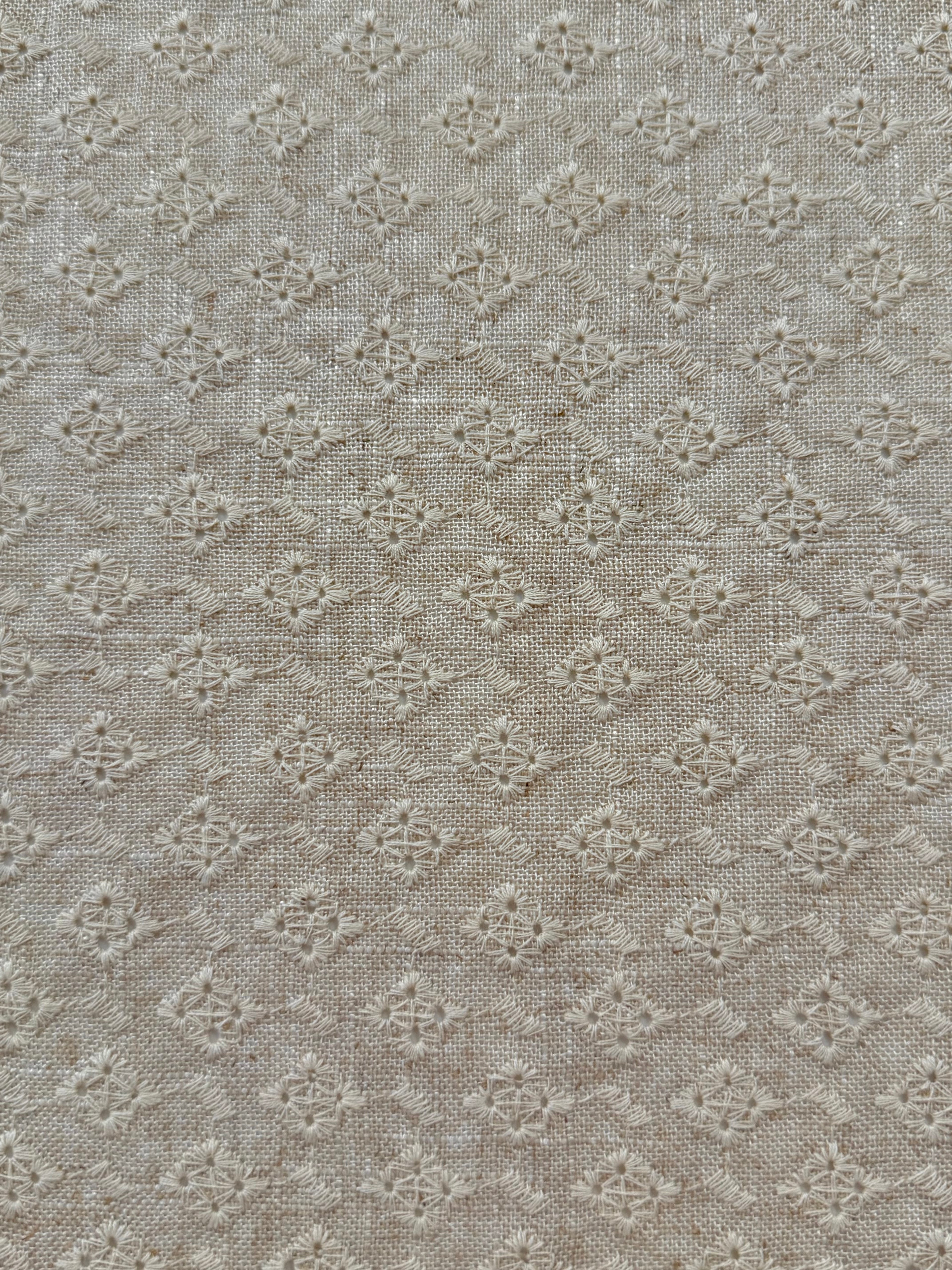 Embroidered Cutwork Viscose, Linen & Cotton Blend - Oatmeal