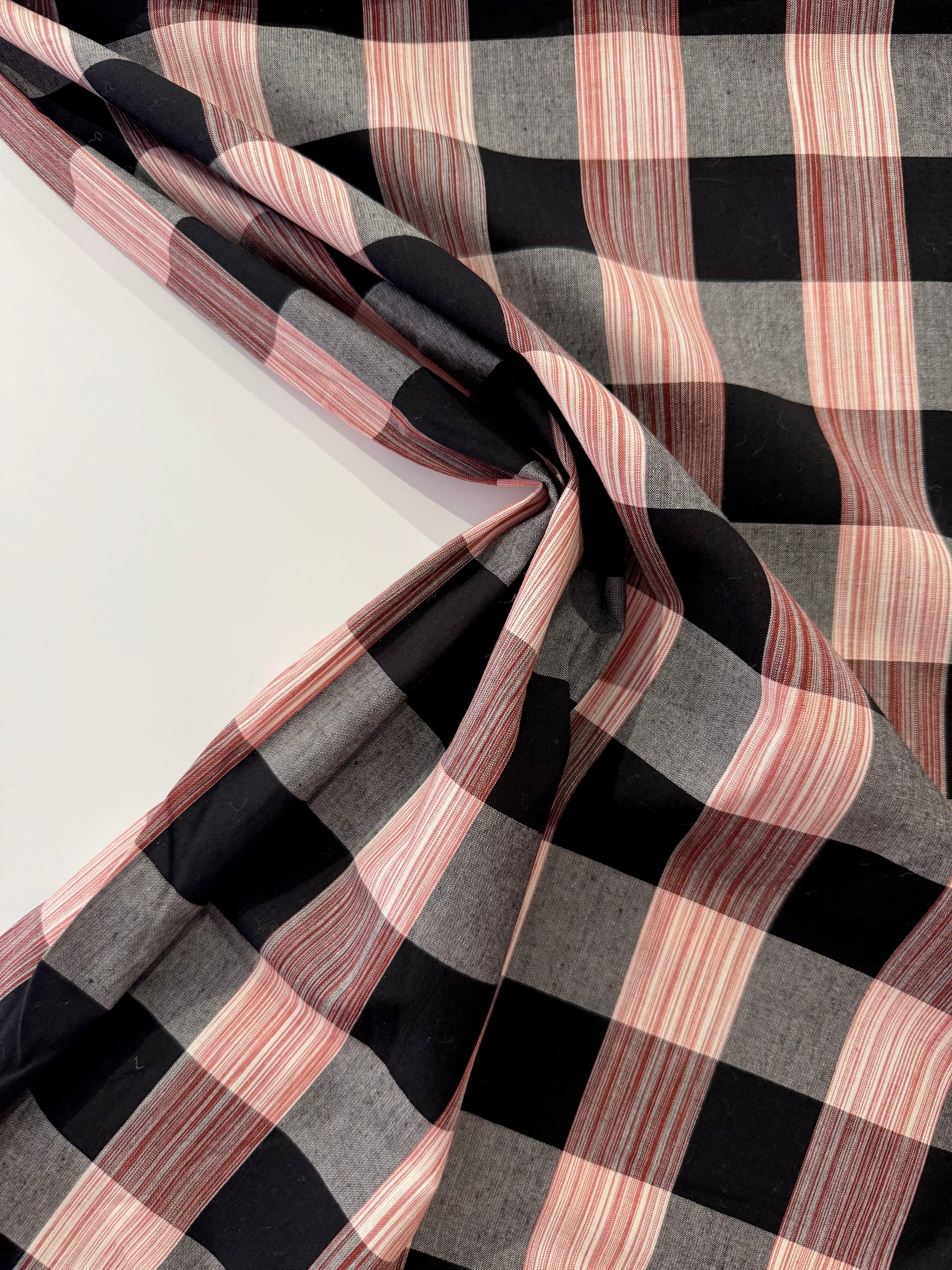 Black And Ruby Check Yarn Dyed Cotton