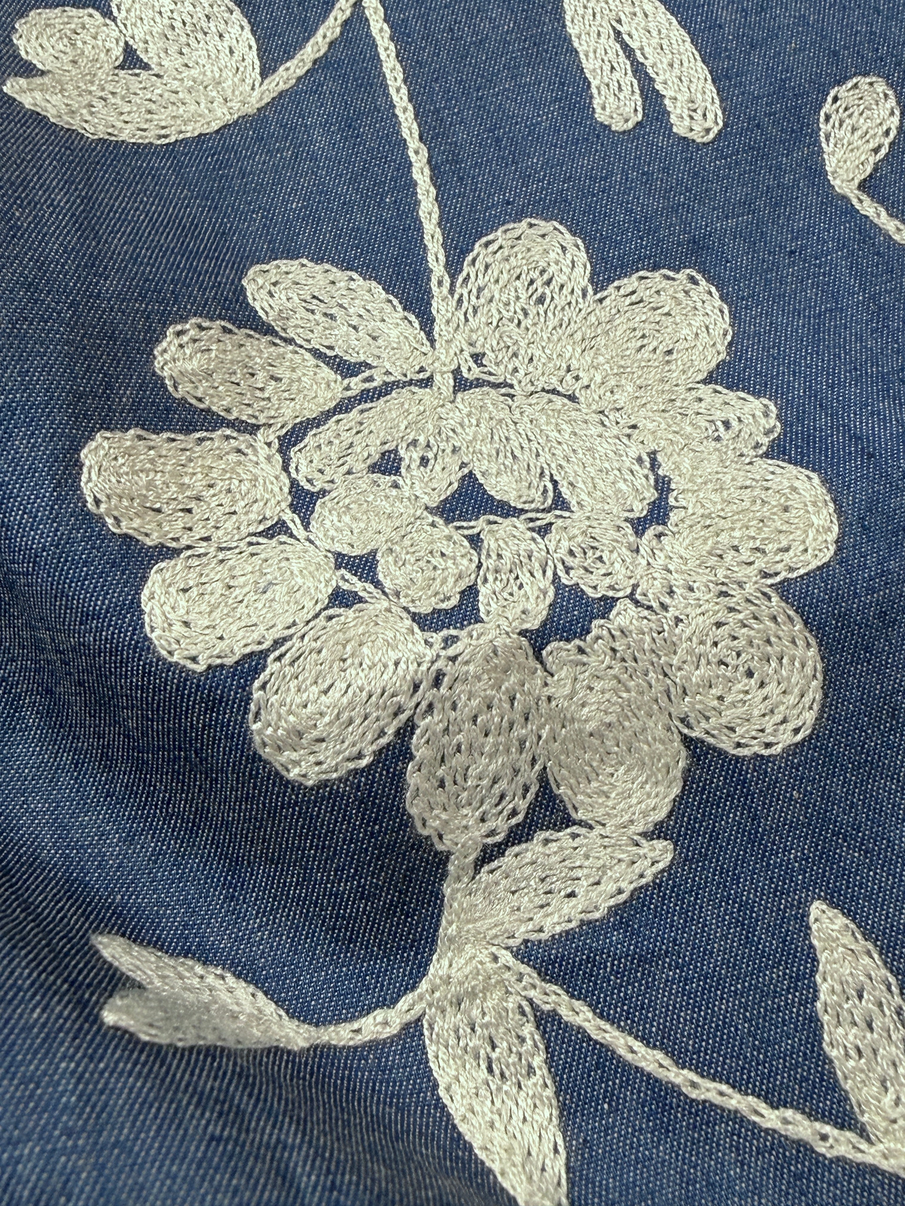 Embroidered Floral Cotton Chambray