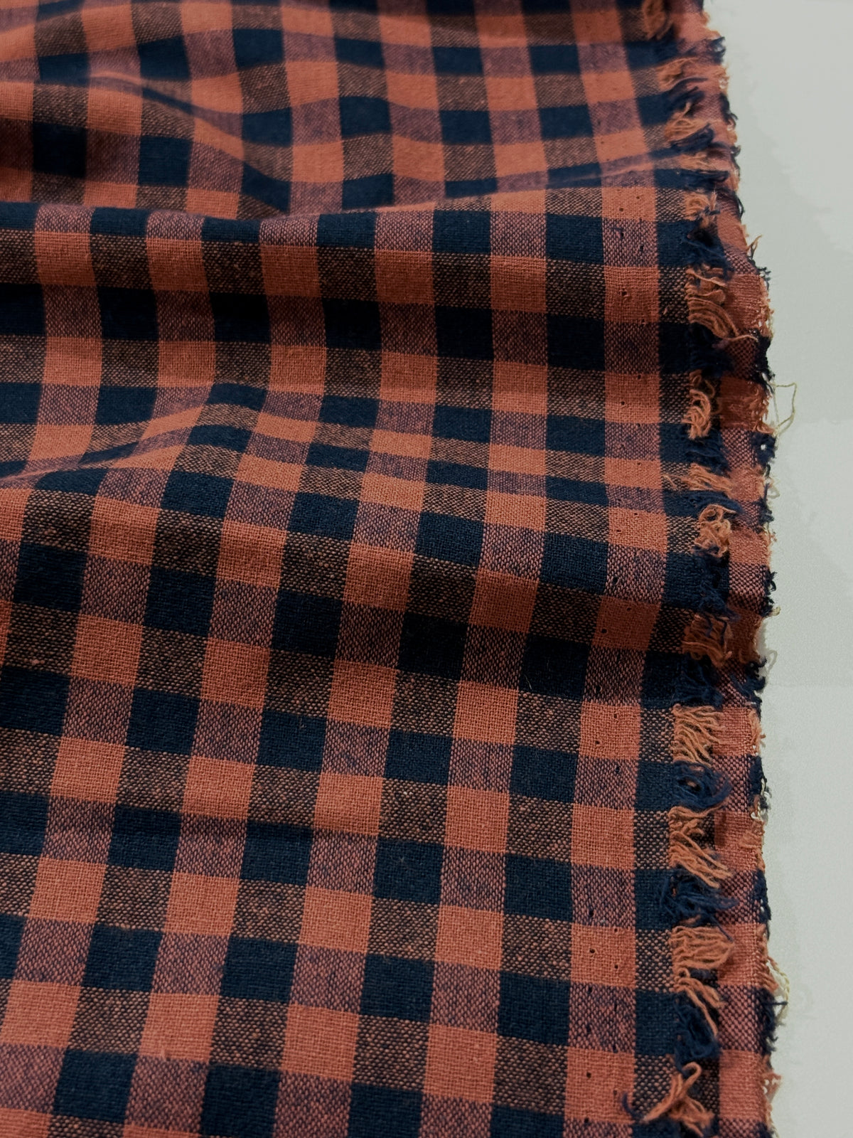 Koushi Gingham Check Japanese Yarn-Dyed Cotton Chambray by Lady McElroy - Terracotta