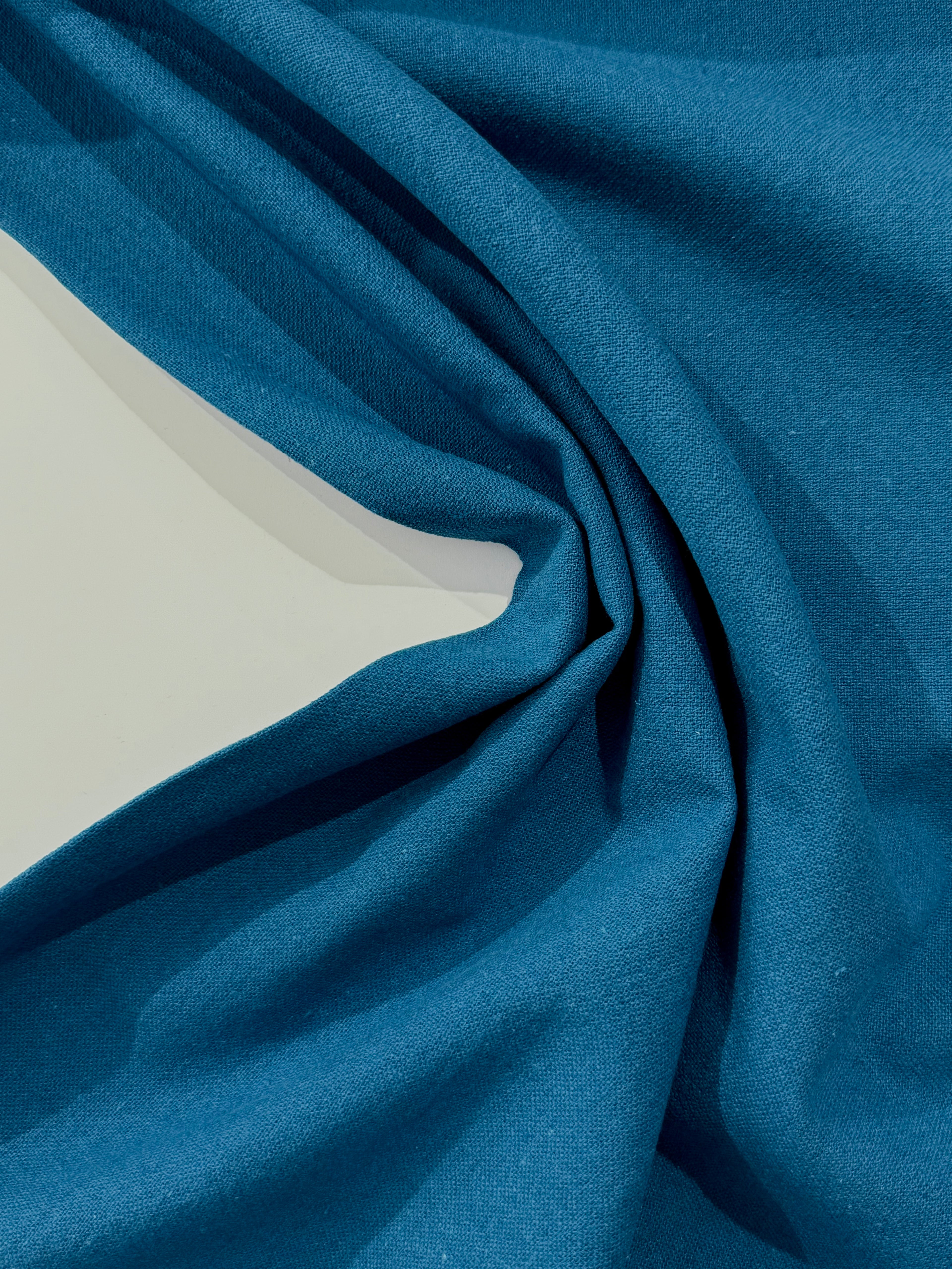 Peacock Blue Yarn Dyed Linen Cotton Blend