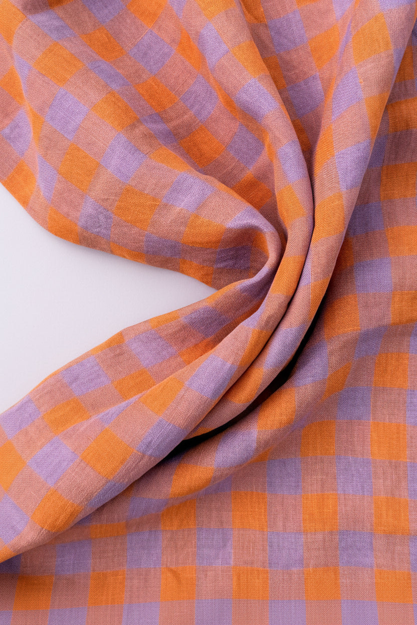 Gallery Gingham Laundered Pure Linen - Tangerine - By Lady McElroy