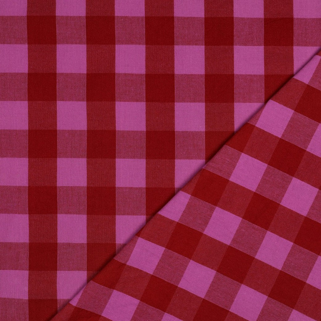 Red And Fuchsia Cotton Yarn Dyed Check