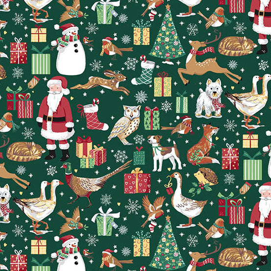 Friends Green MU230G - Country Christmas By Makower UK Individual Fat Quarter