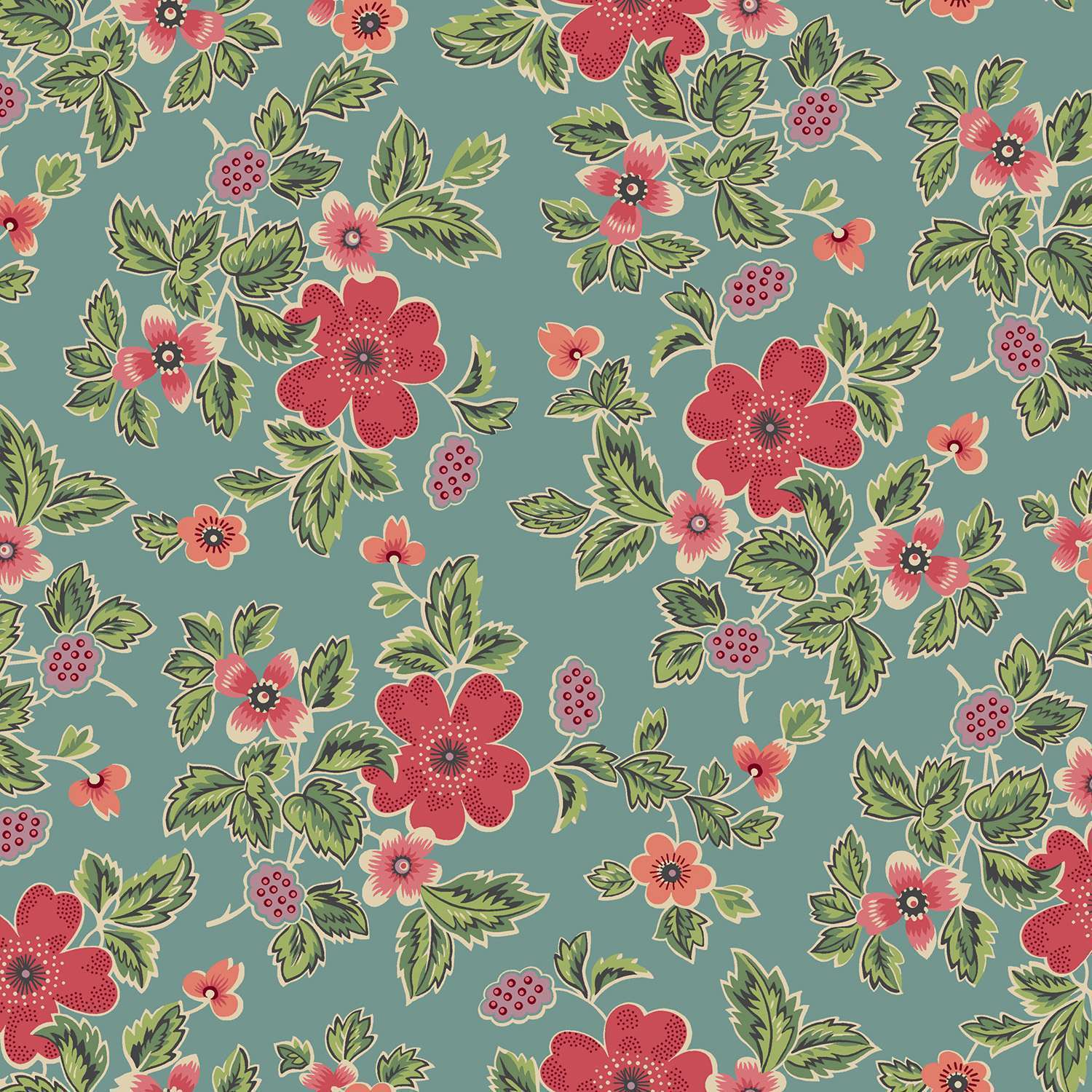 Rambling Rose Teal By Makower UK
