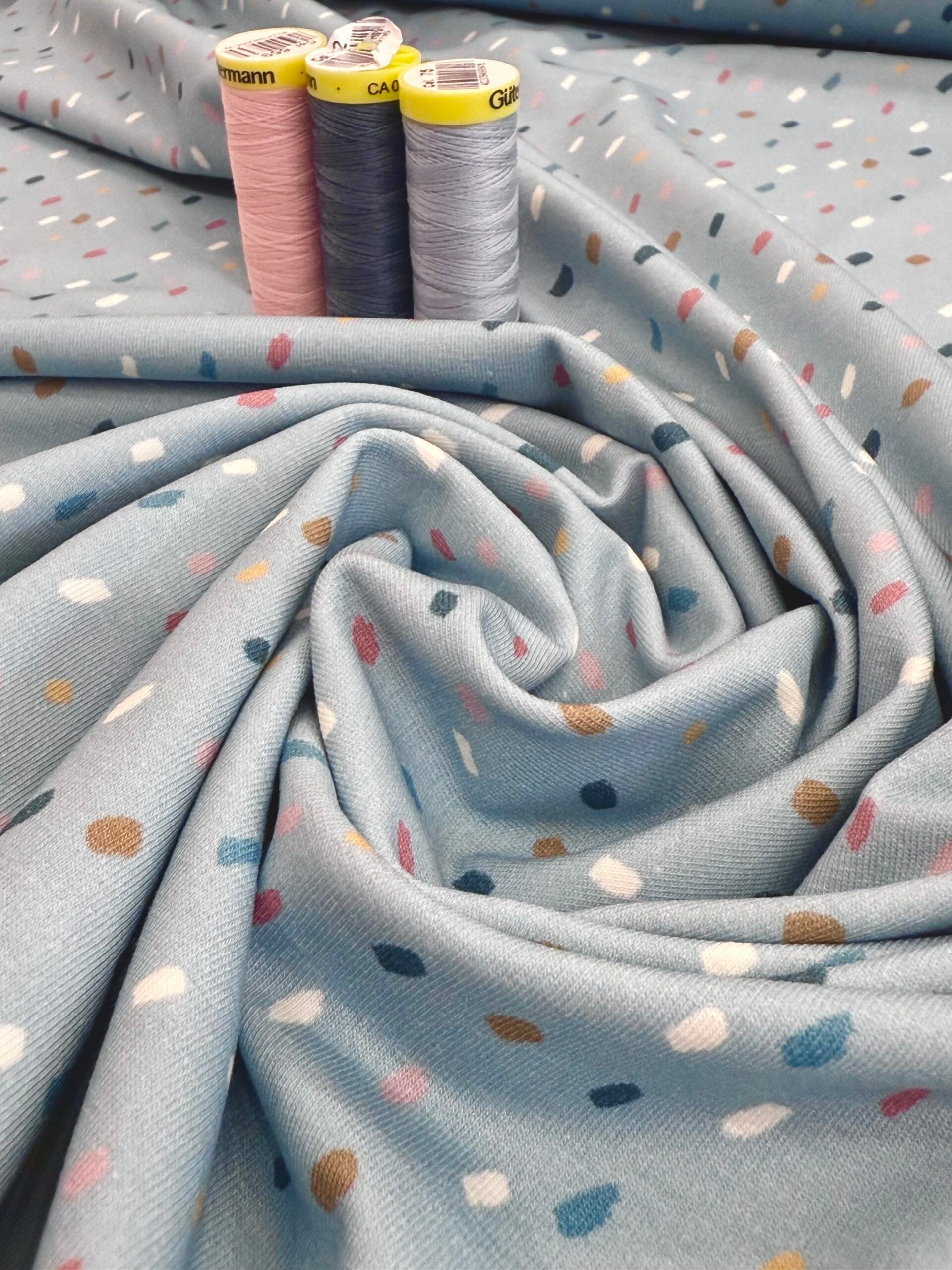 Pale Blue Dash Cotton Jersey By Stof Of Denmark