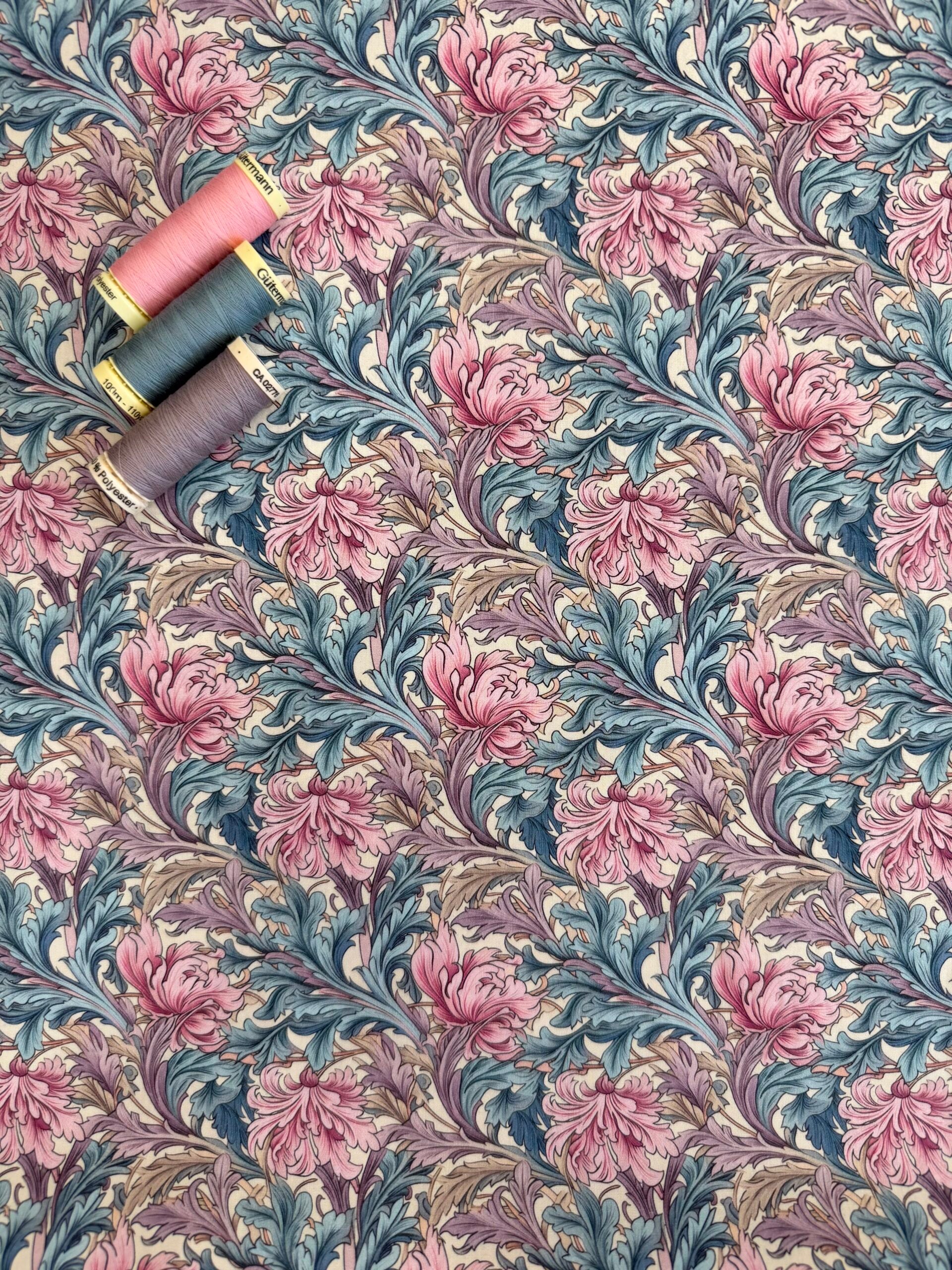 William Morris Pink And Blue Acanthus Poplin By Rose And Hubble
