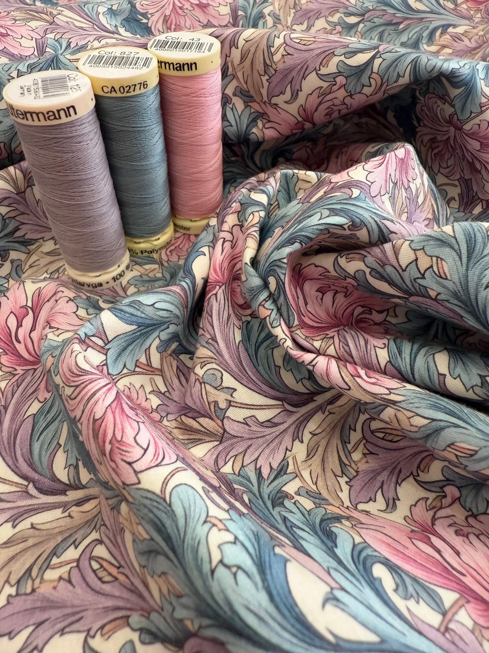 William Morris Pink And Blue Acanthus Poplin By Rose And Hubble