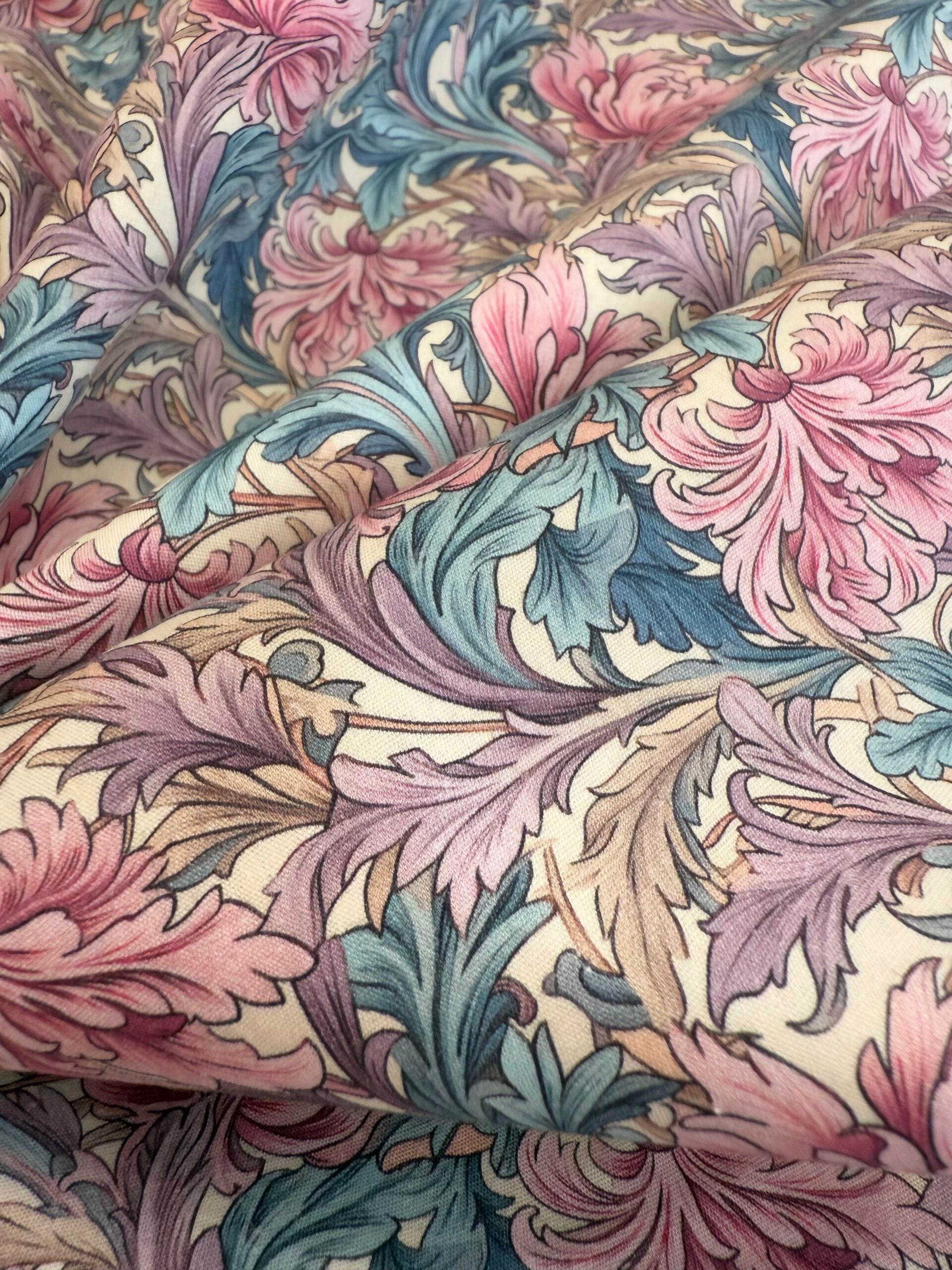 William Morris Pink And Blue Acanthus Poplin By Rose And Hubble