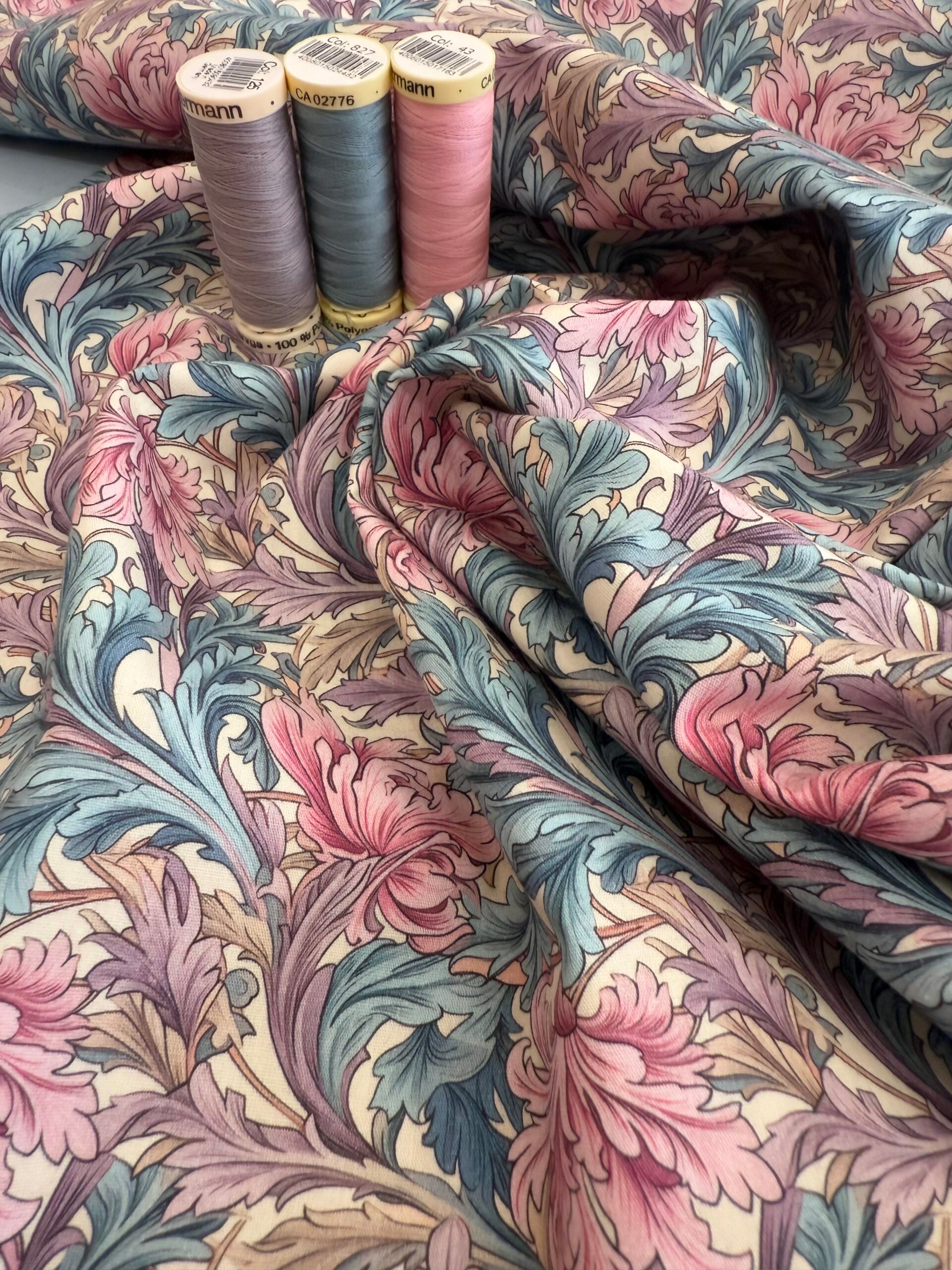 William Morris Pink And Blue Acanthus Poplin By Rose And Hubble