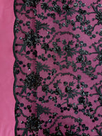 Black Embroidered And Sequin Non Stretch Mesh