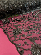 Black Embroidered And Sequin Non Stretch Mesh