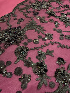 Black Embroidered And Sequin Non Stretch Mesh