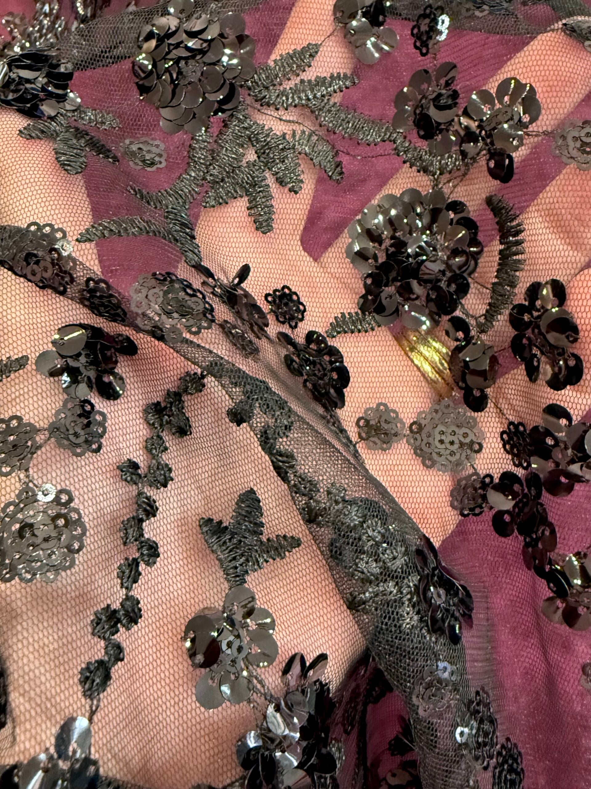 Black Embroidered And Sequin Non Stretch Mesh