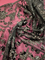 Black Embroidered And Sequin Non Stretch Mesh
