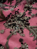 Black Embroidered And Sequin Non Stretch Mesh