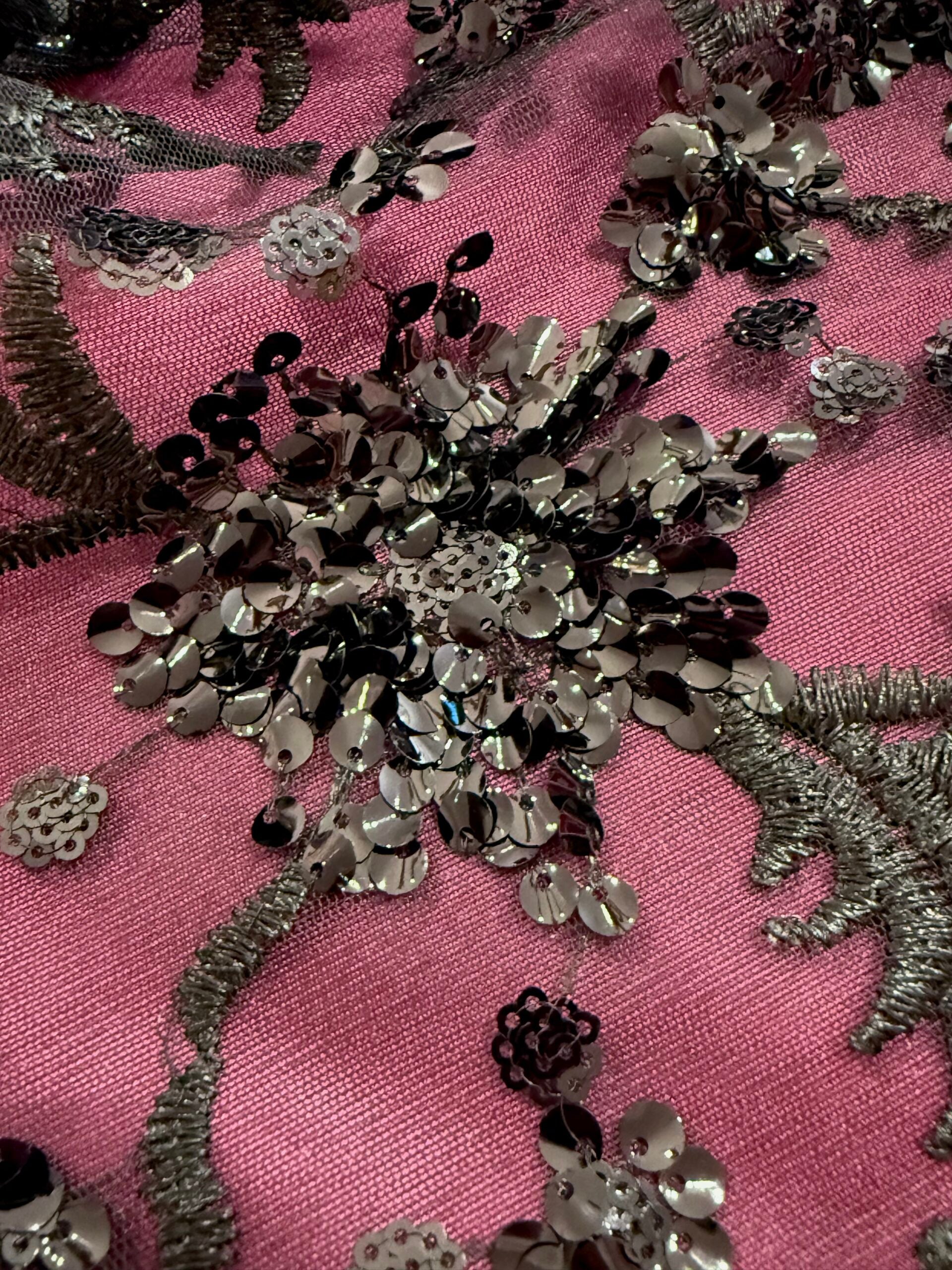 Black Embroidered And Sequin Non Stretch Mesh