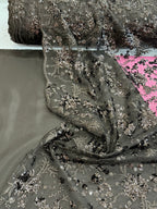 Black Embroidered And Sequin Non Stretch Mesh