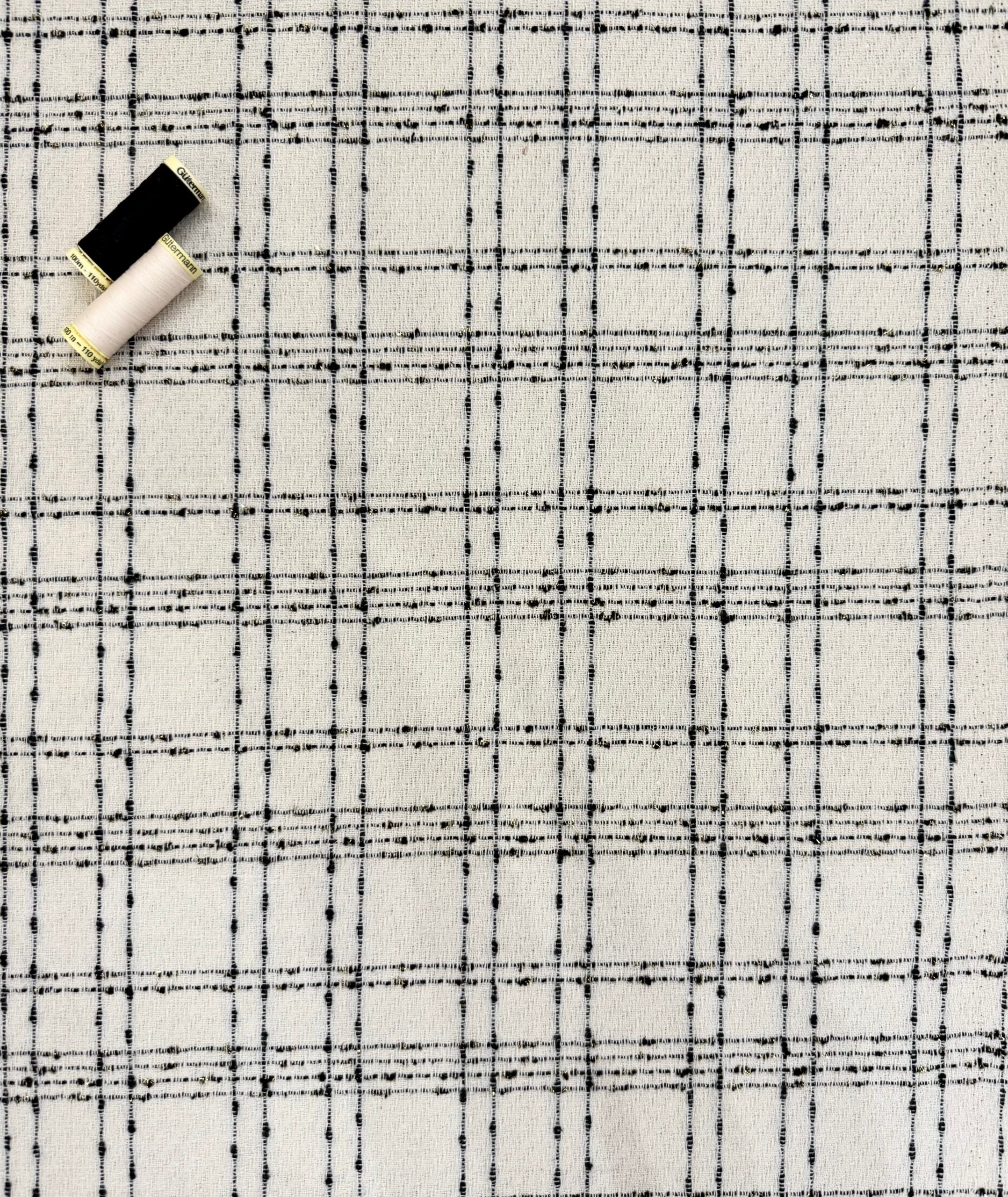 Pale Ivory And Black Check Wool Blend