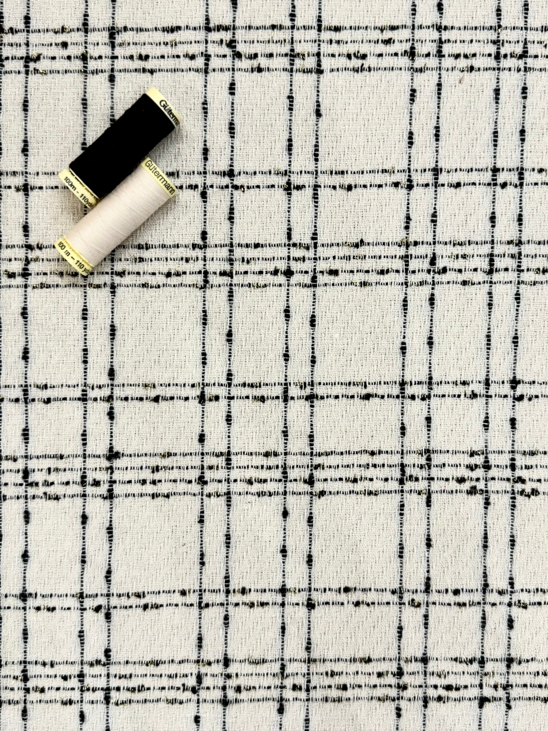 Pale Ivory And Black Check Wool Blend