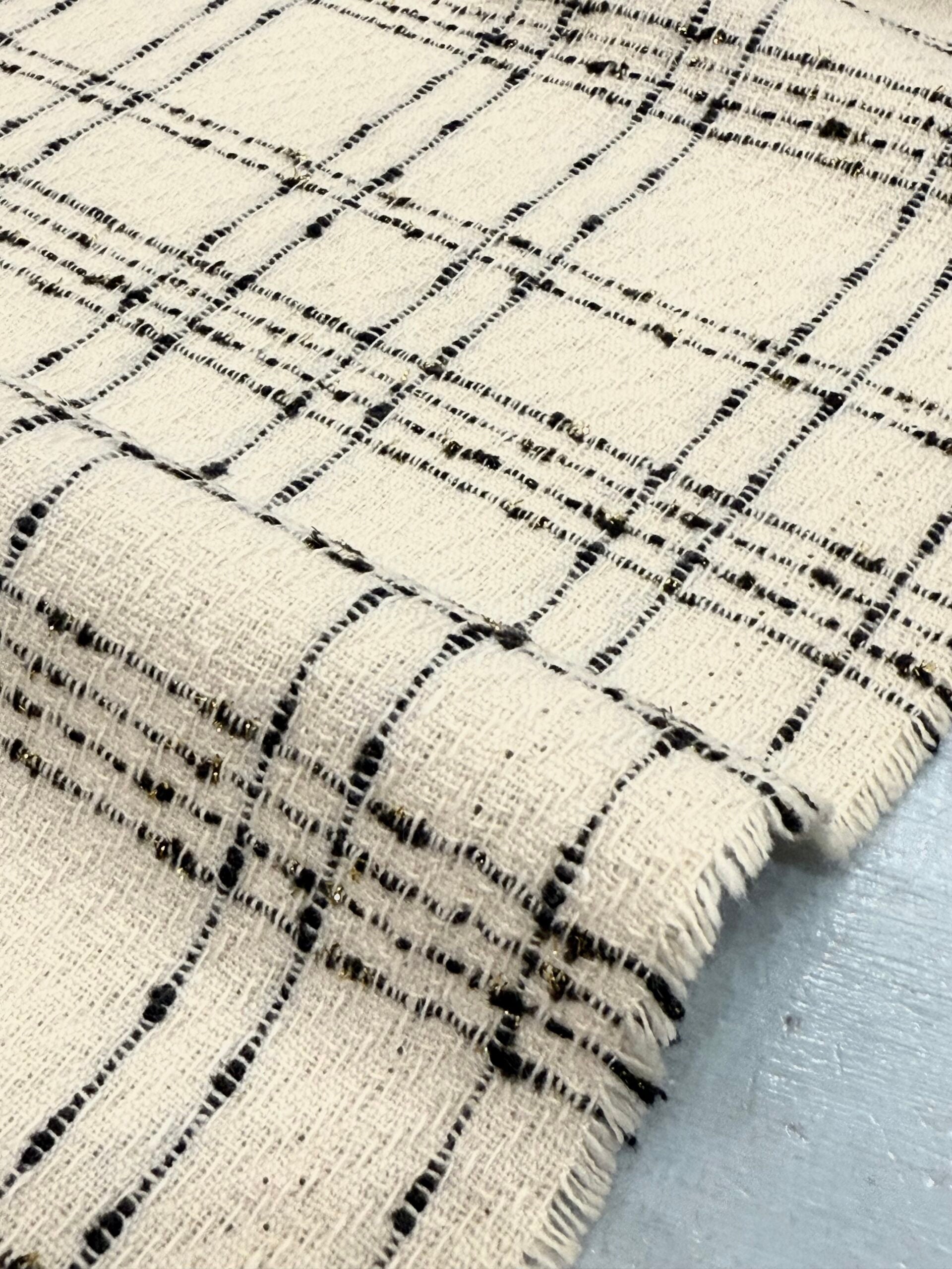 Pale Ivory And Black Check Wool Blend