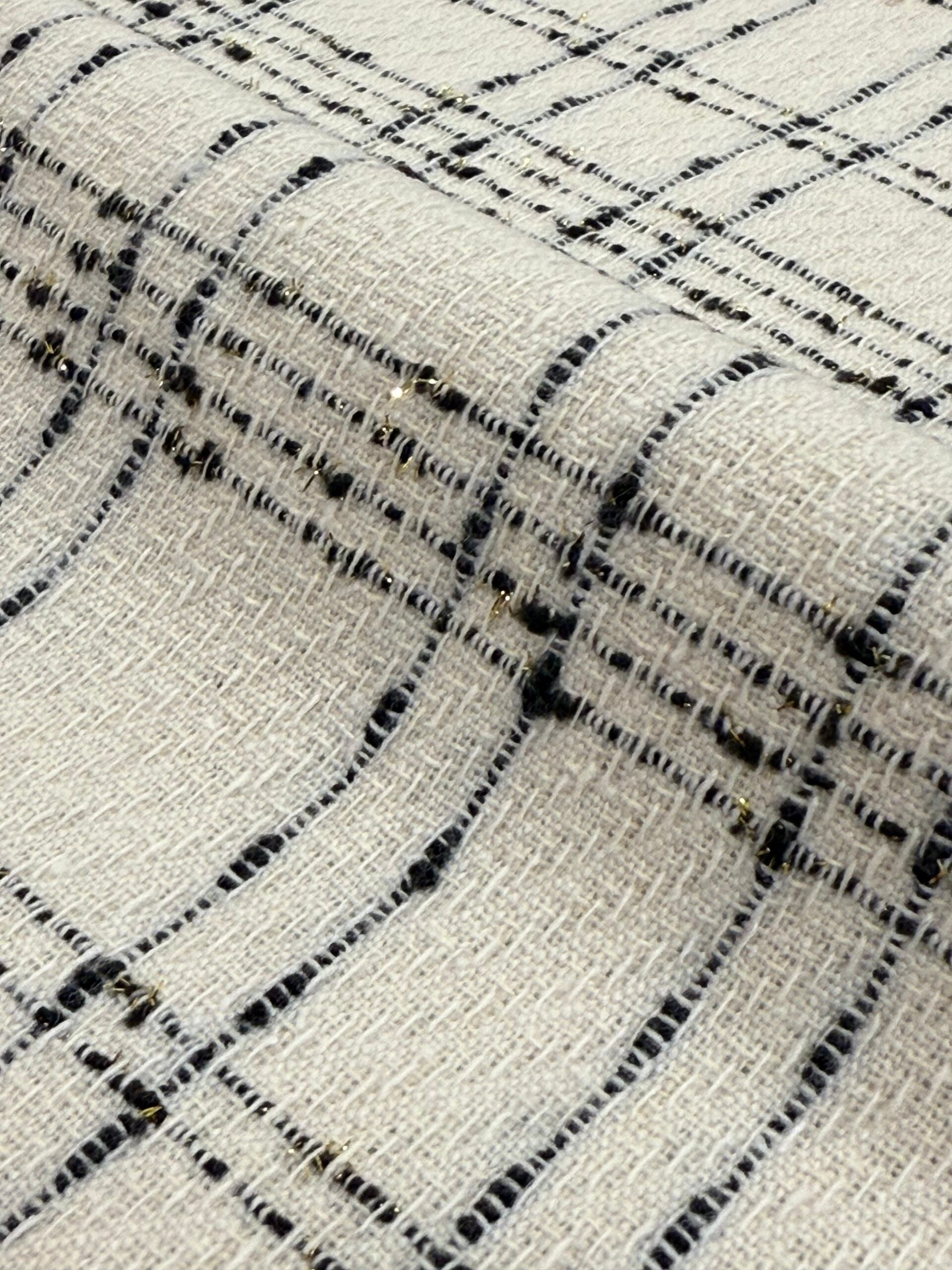 Pale Ivory And Black Check Wool Blend