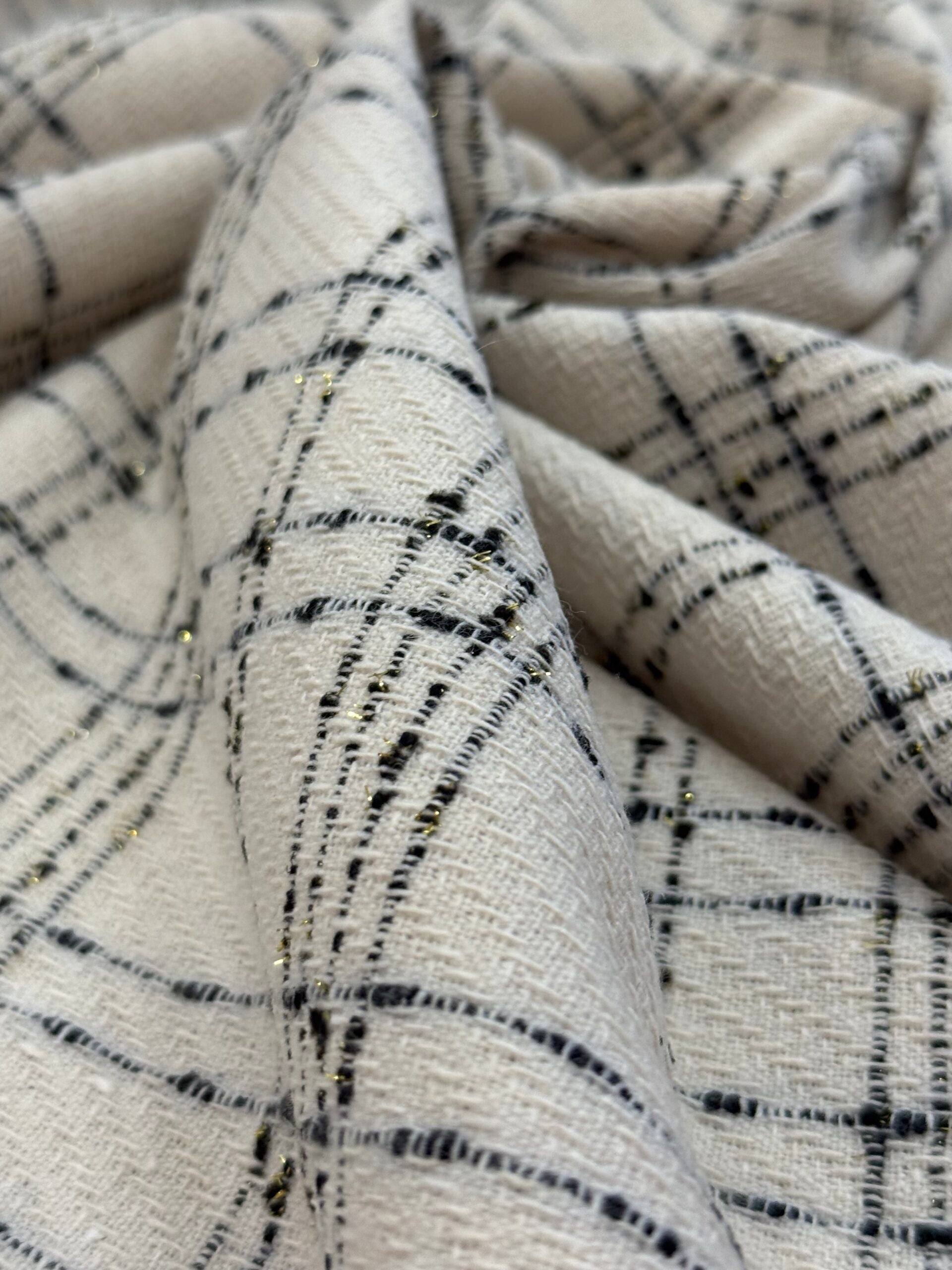 Pale Ivory And Black Check Wool Blend