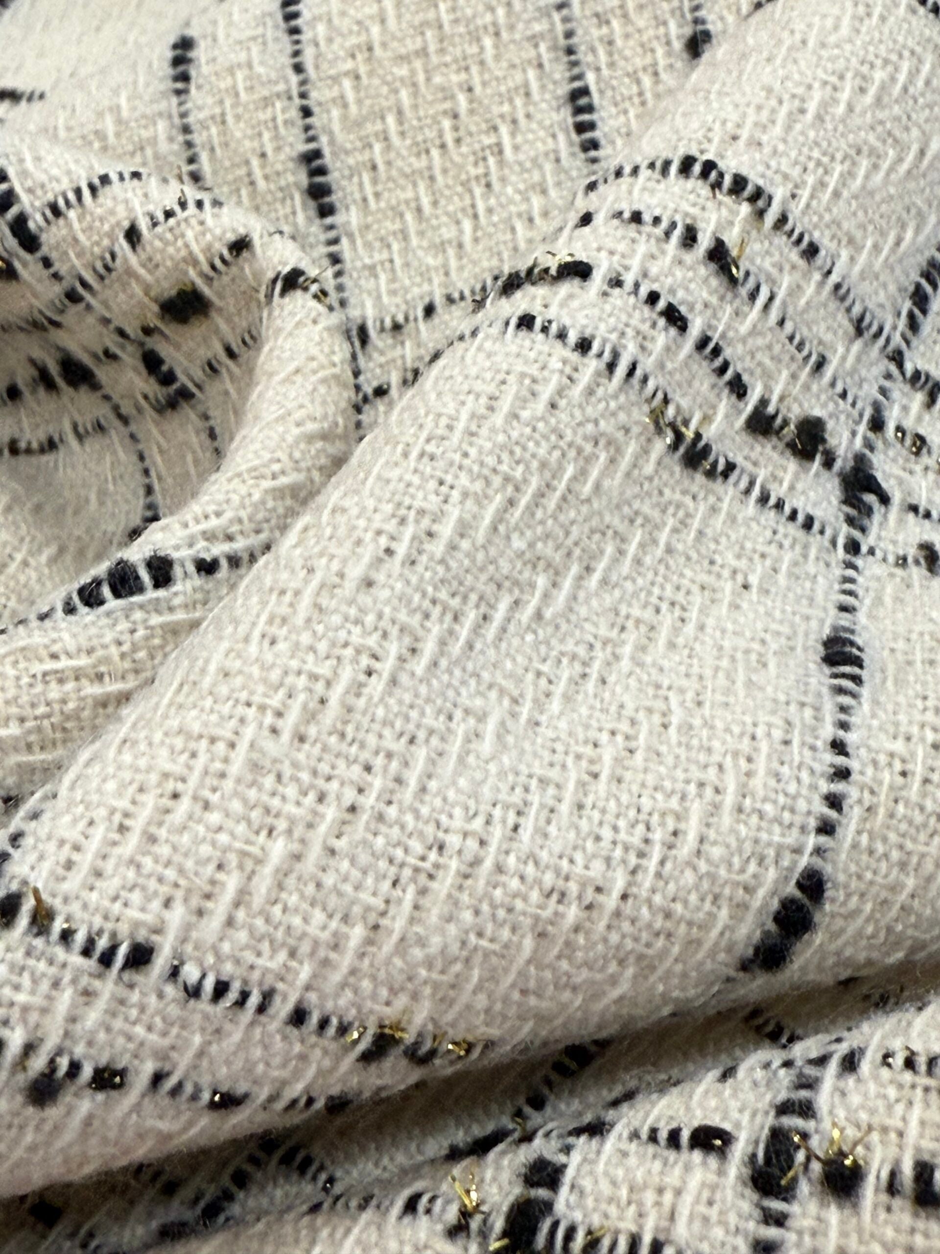 Pale Ivory And Black Check Wool Blend