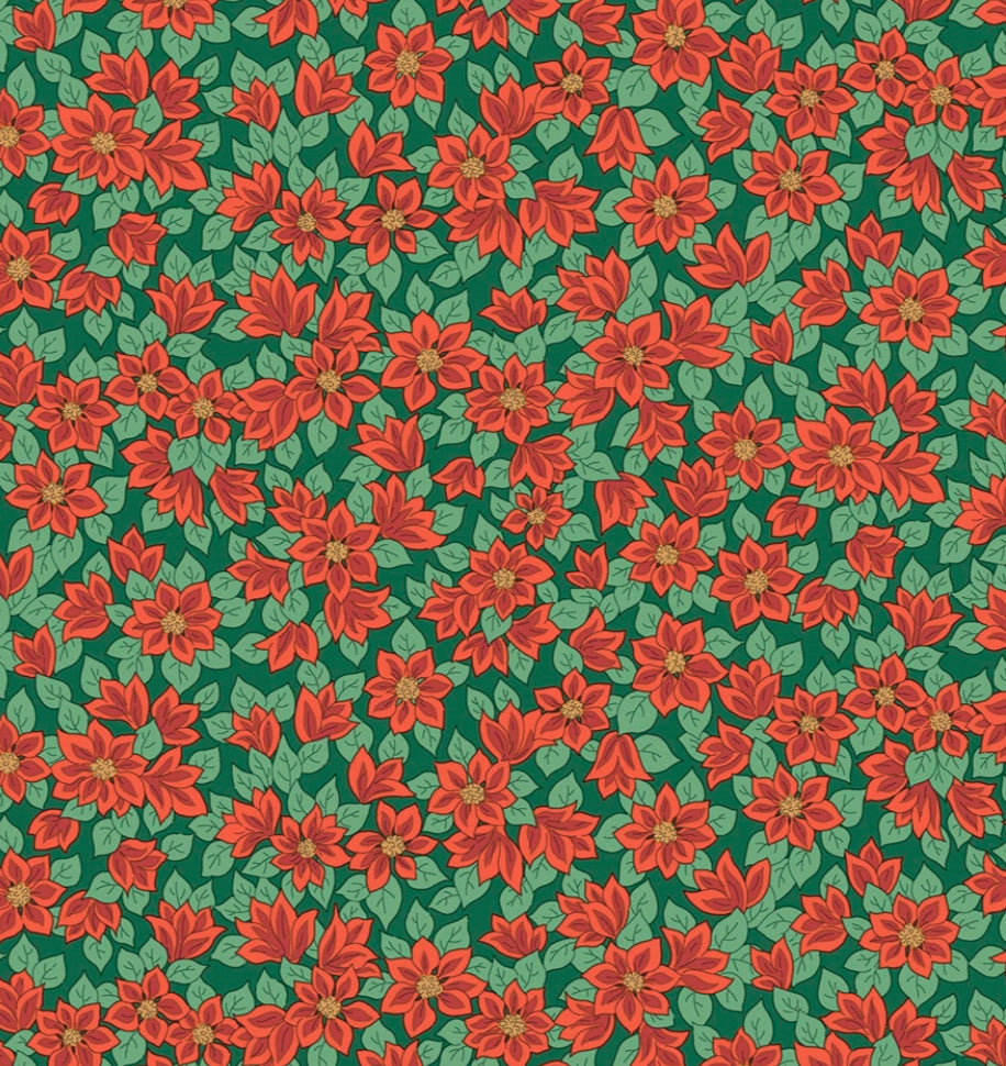 Liberty Quilting Cotton - Festive Greetings - Peaceful Poinsettias 434A