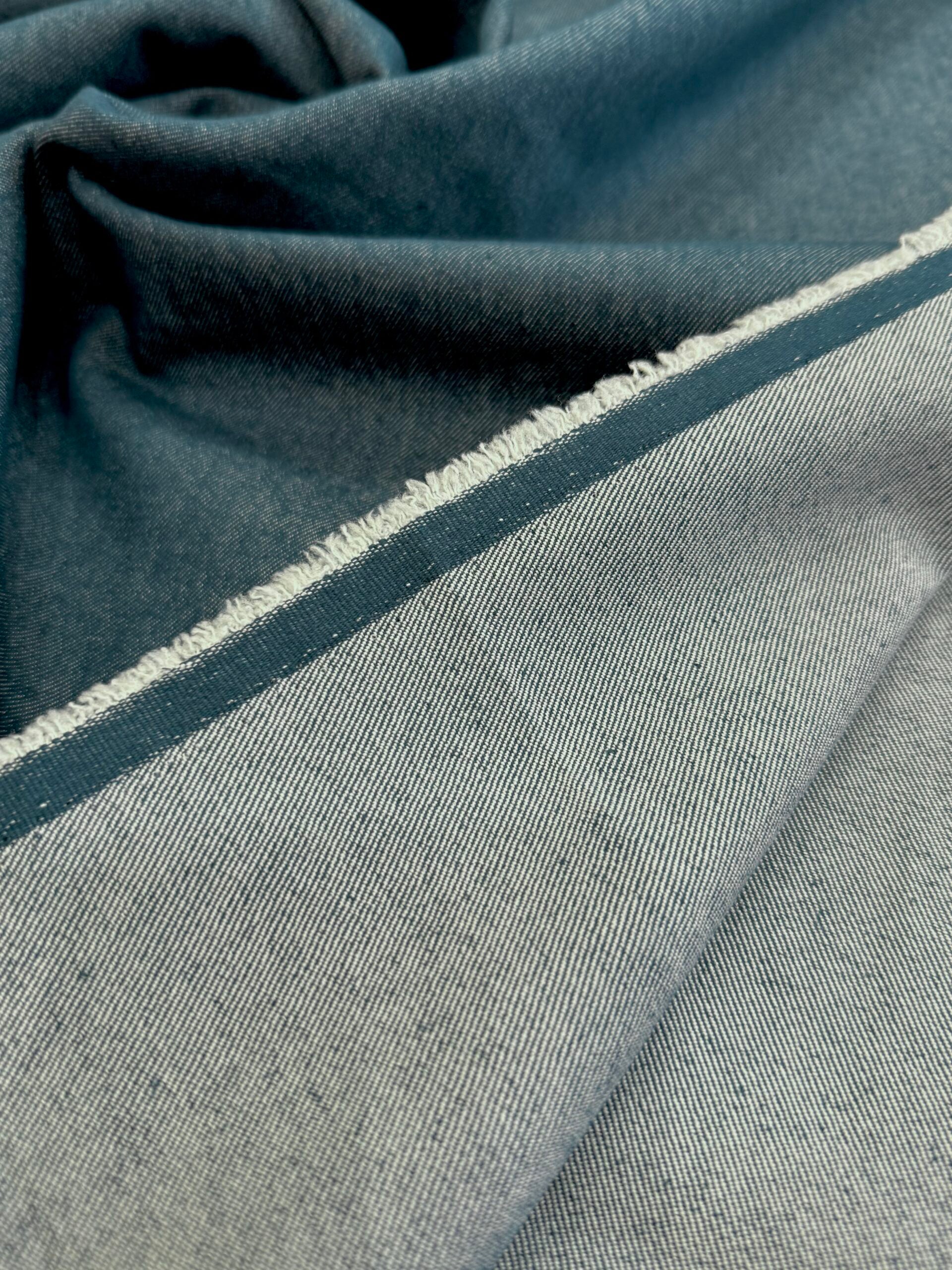 Stretch Washed Denim Twill - Petrol Blue