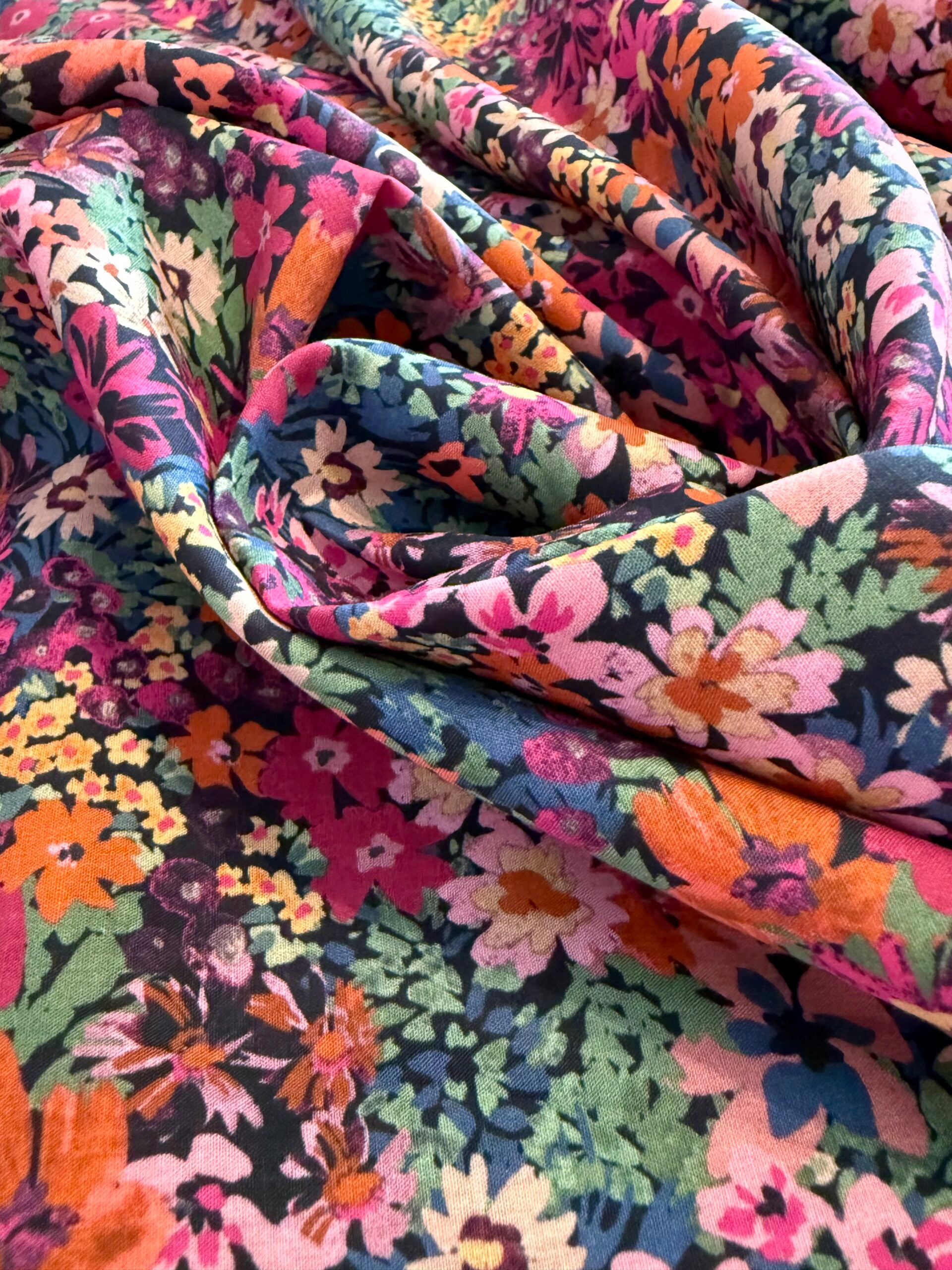 Autumn Flowers Cotton Lawn - Orange