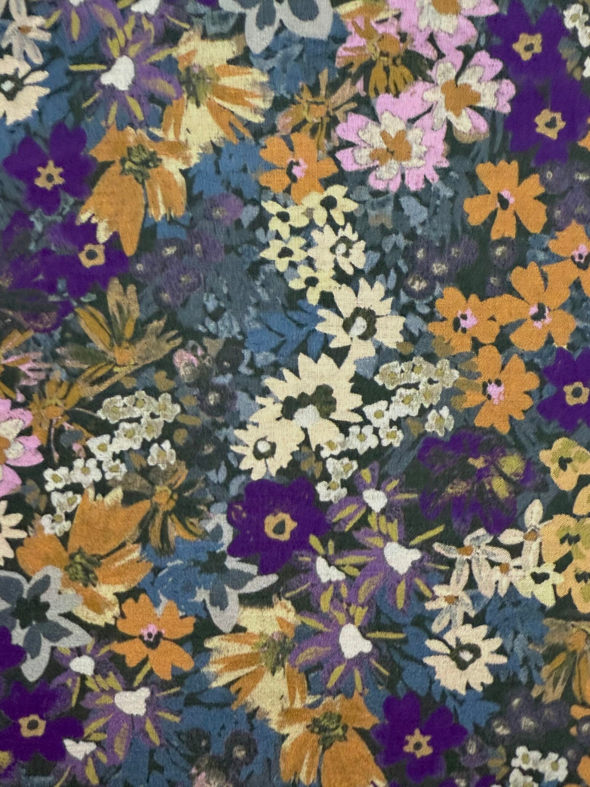 Autumn Flowers Cotton Lawn - Purple