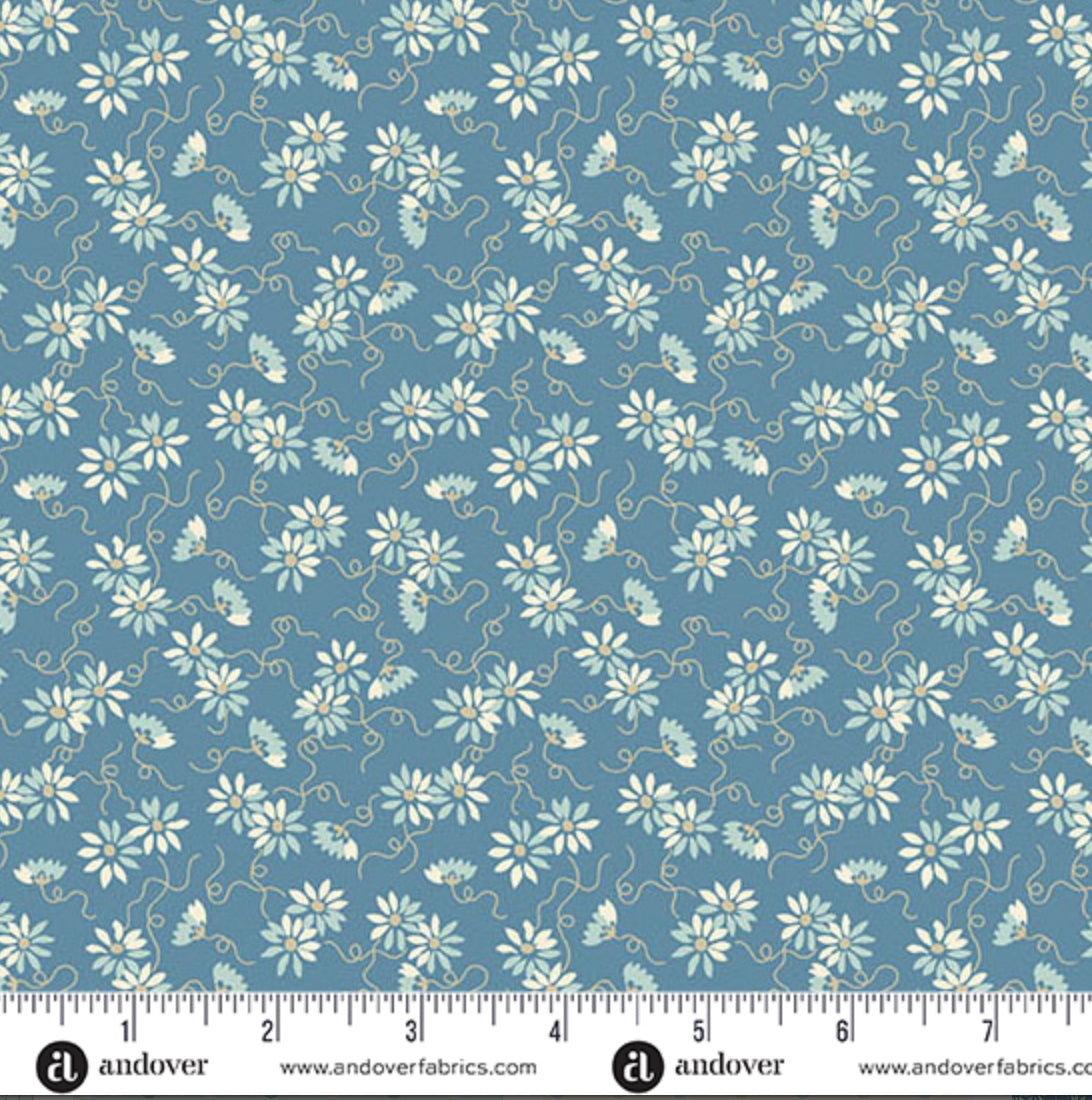 Sewing Bird 1616B Flower Blue By Edyta Sitar At Laundry Basket Quilts For Andover Fabrics