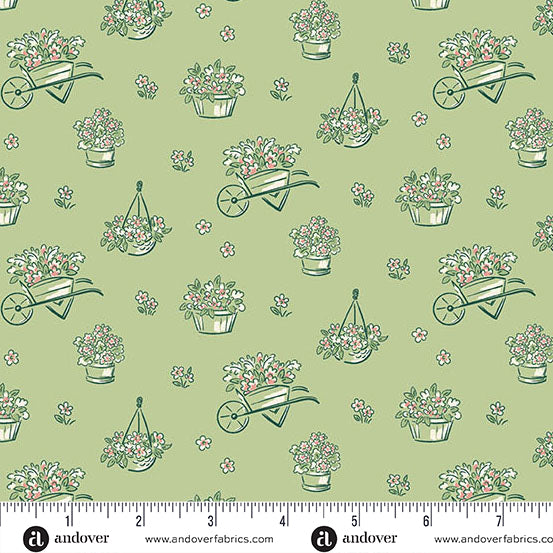 Dianne’s Flowers Cucumber 1586G - Heartland By Judy Jarvi For Andover Fabrics