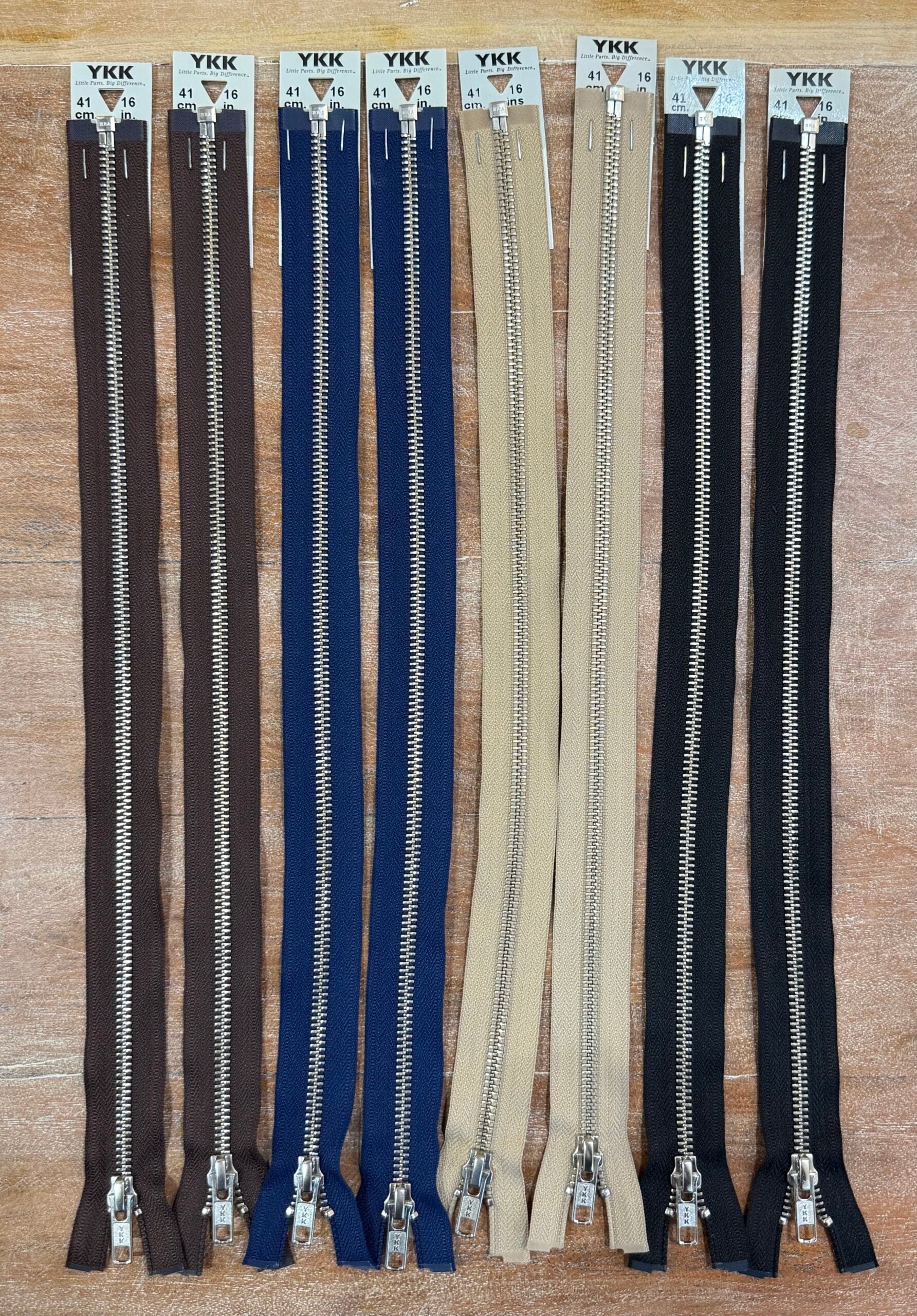 YKK Nickel Free Brass Metal Open End Zip 41cm/16 inch Various Colours