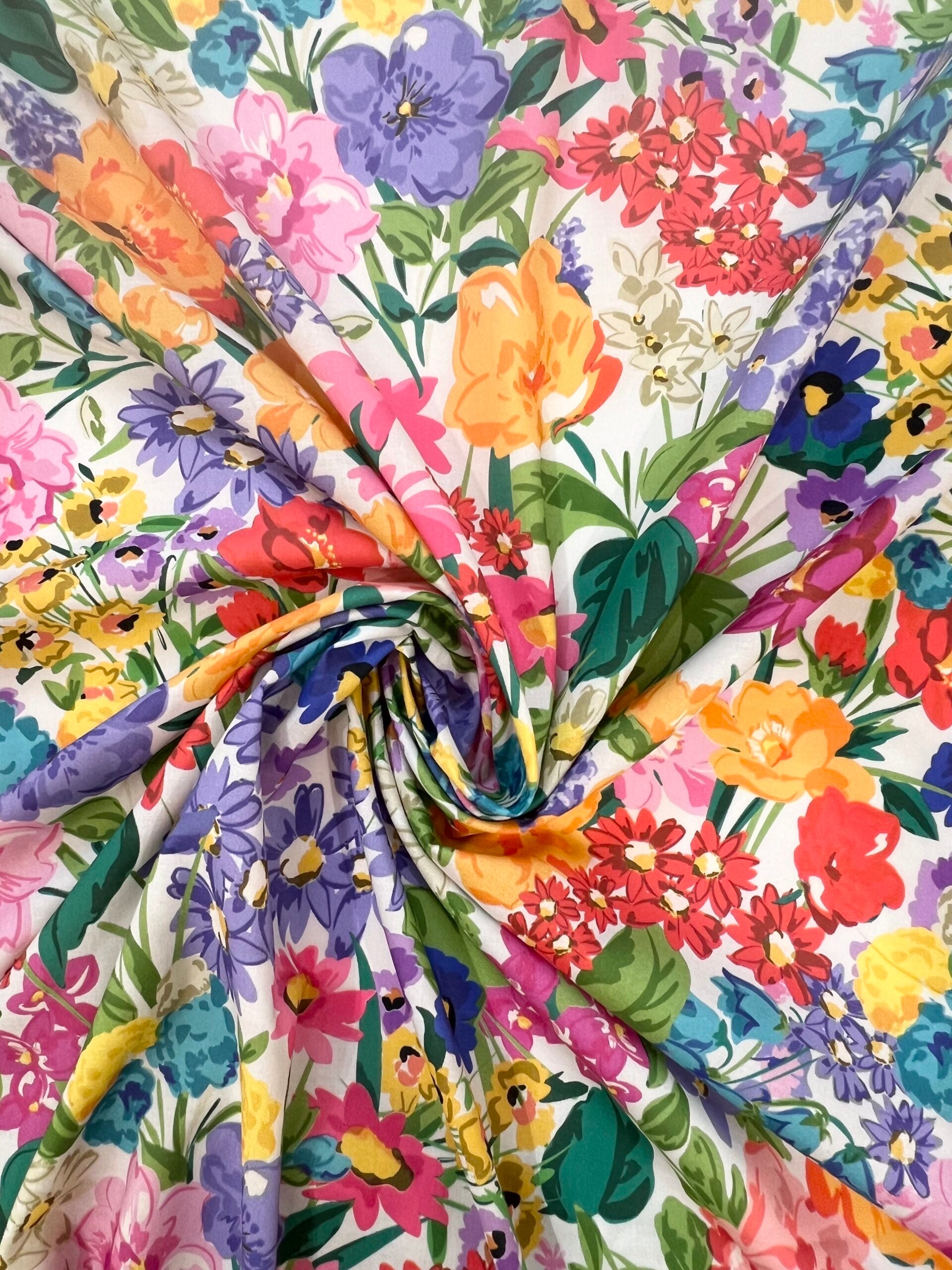 Lady McElroy Vibrant Meadow Cotton Marbelle Lawn 1.65 Metre Remnant