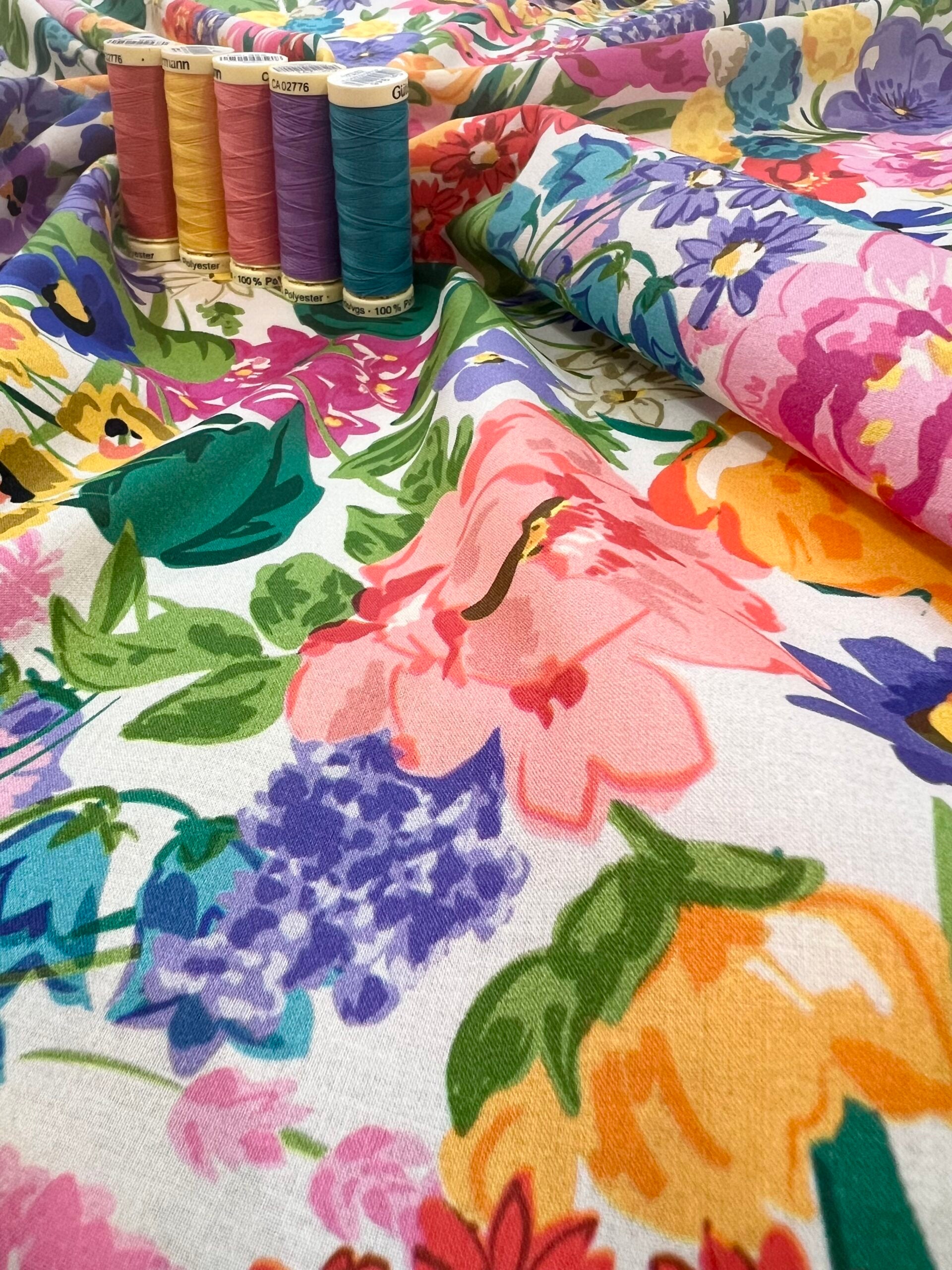 Lady McElroy Vibrant Meadow Cotton Marbelle Lawn 1.65 Metre Remnant