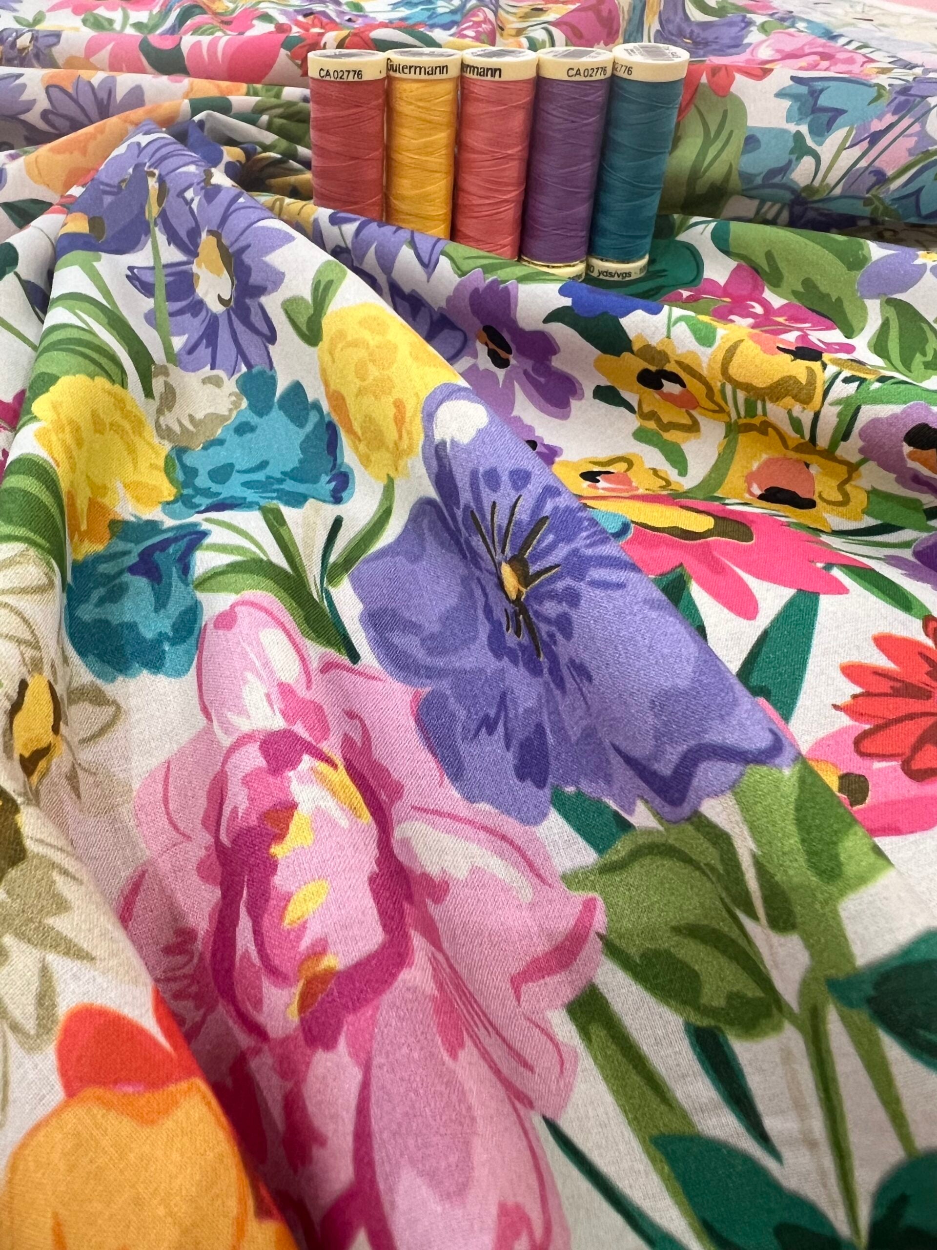 Lady McElroy Vibrant Meadow Cotton Marbelle Lawn 1.65 Metre Remnant