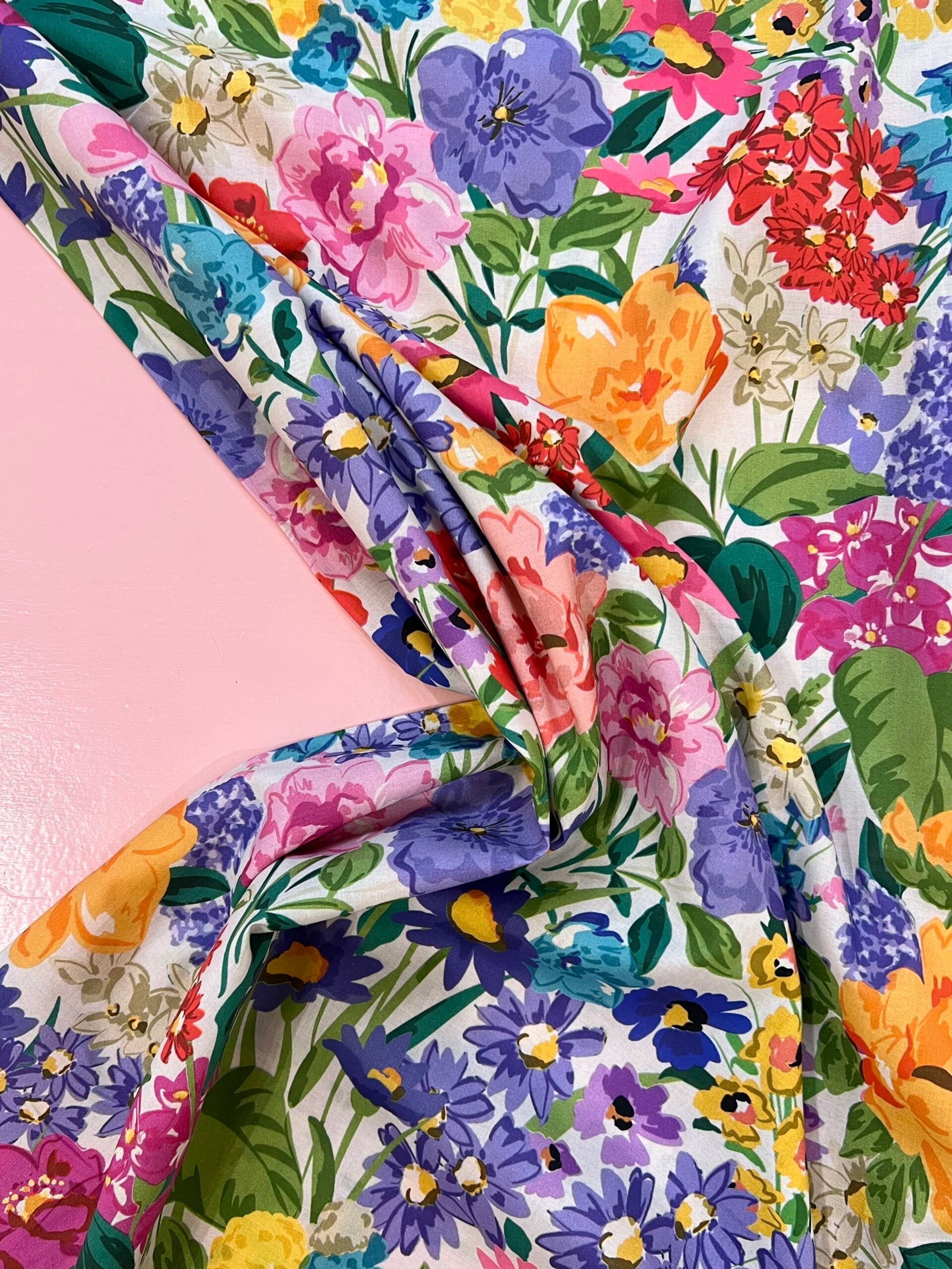 Lady McElroy Vibrant Meadow Cotton Marbelle Lawn 1.65 Metre Remnant