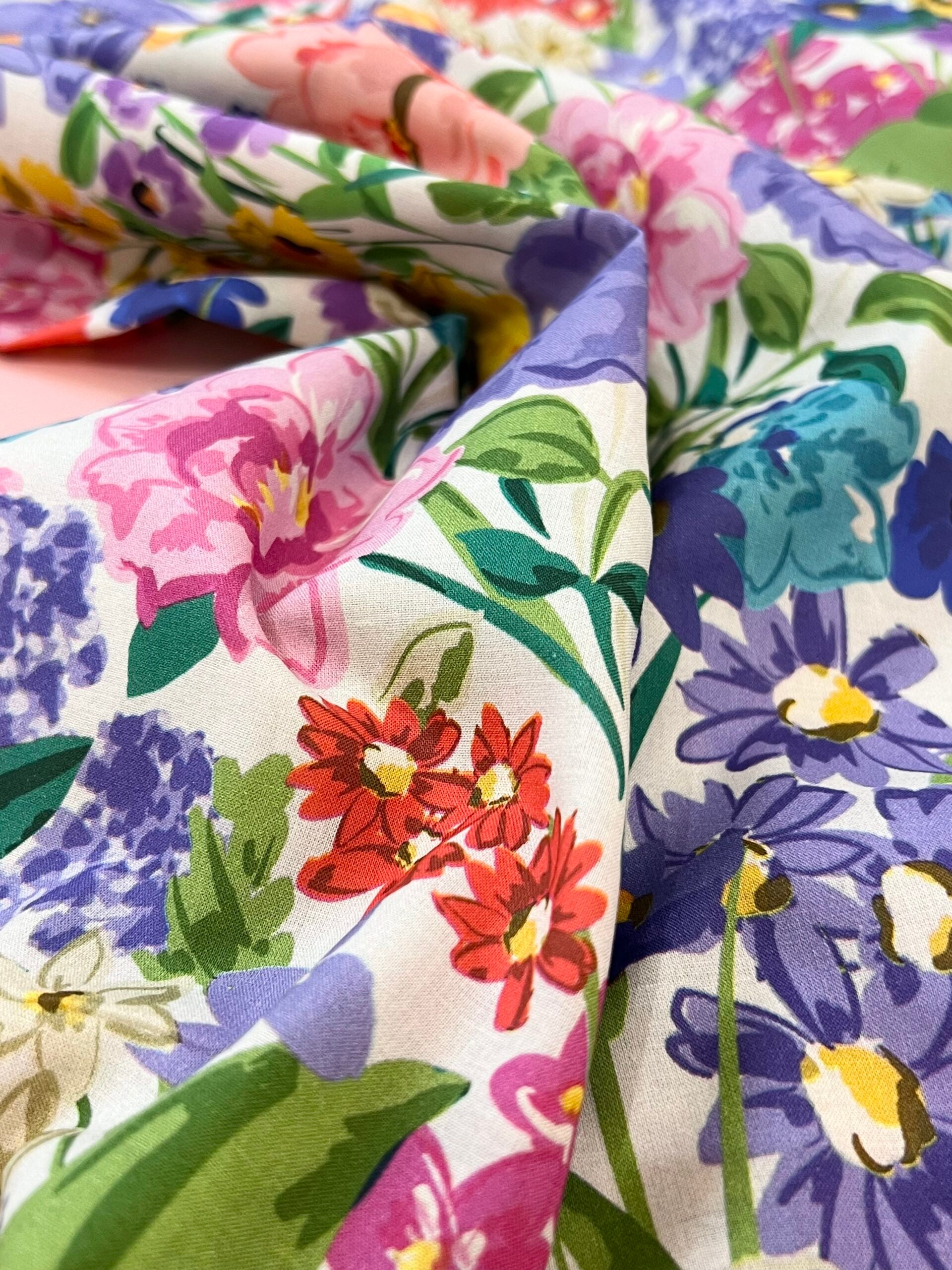 Lady McElroy Vibrant Meadow Cotton Marbelle Lawn 1.65 Metre Remnant