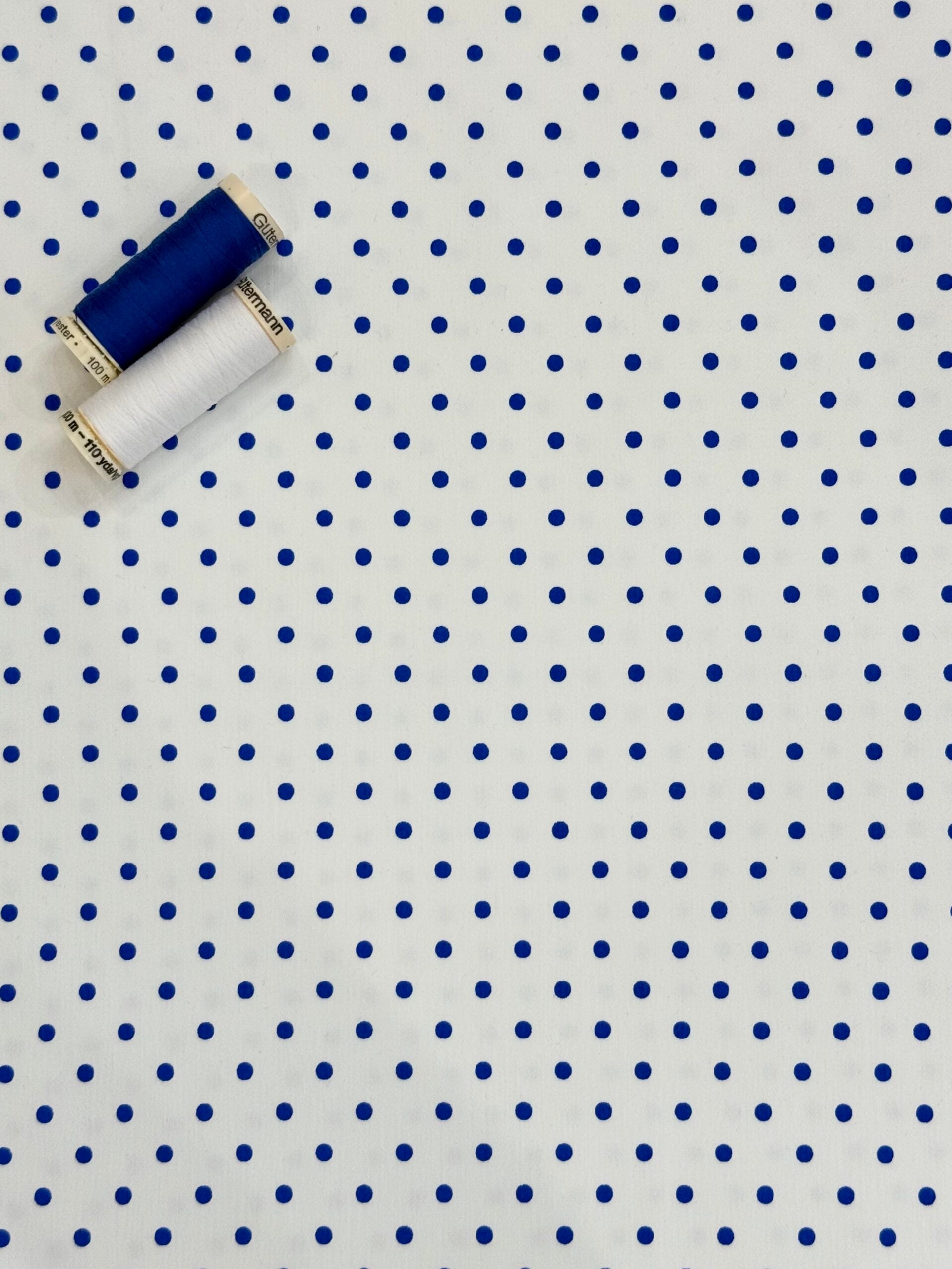 Royal Blue Polka Spot Stretch Cotton Blend Sateen