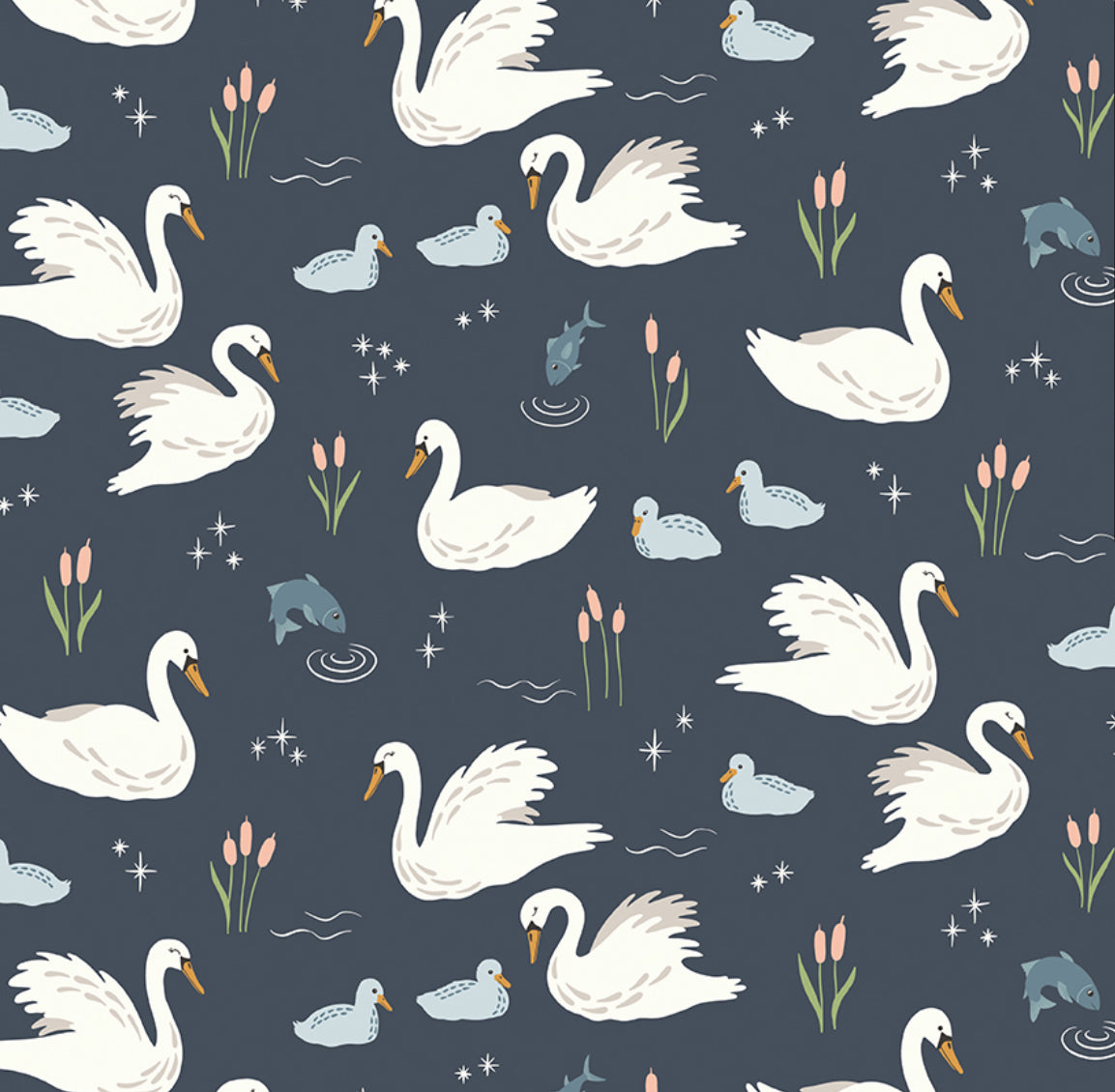 Riley Blake Little Swan - Navy Swans Quilting Cotton