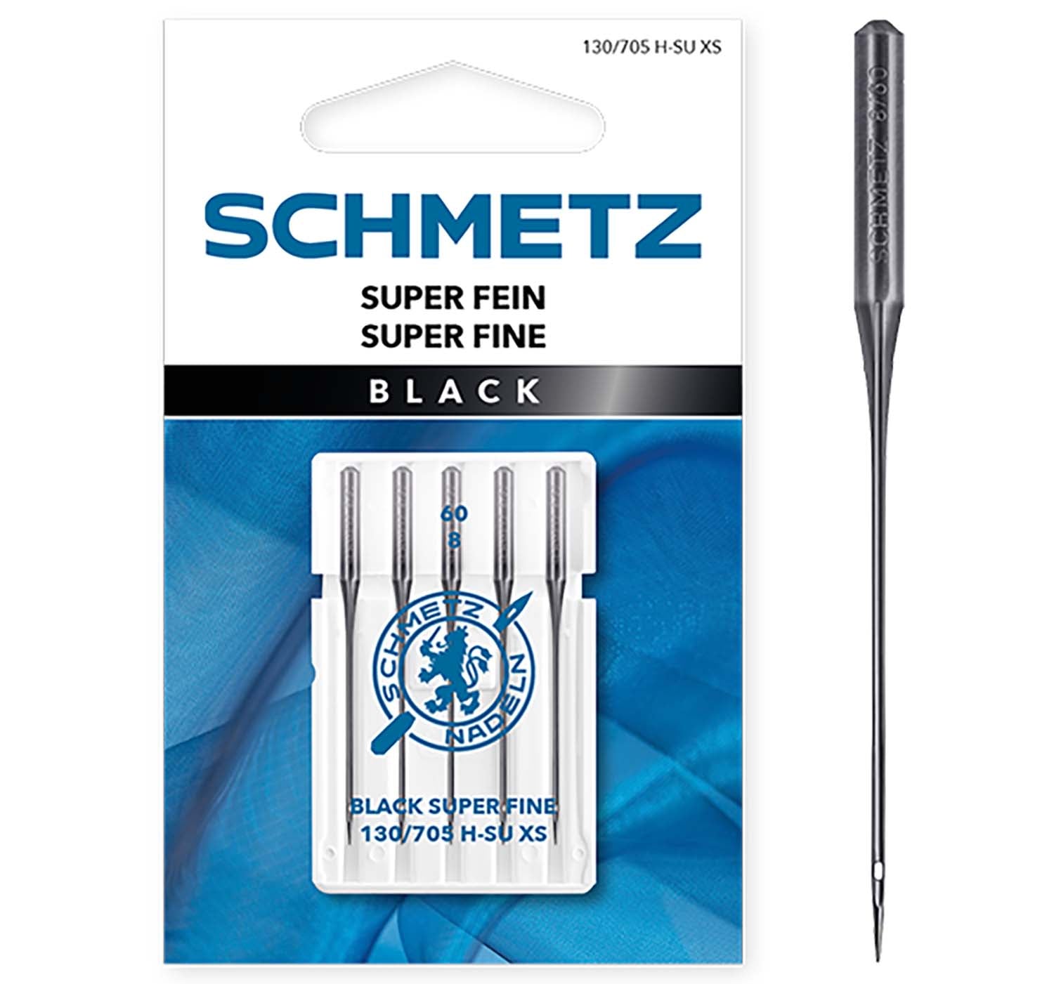 Schmetz Sewing Machine Needles - Super Fine Black 60/8  5 Pack